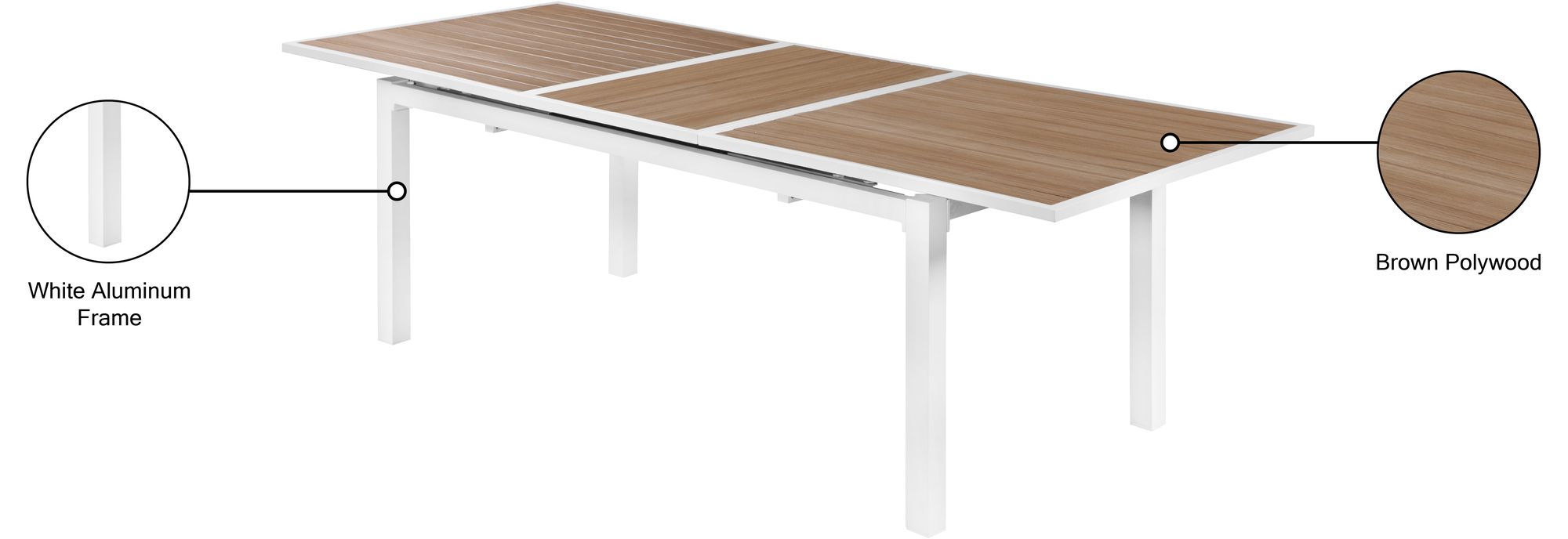 Nizuc Outdoor Patio Extendable Dining Table with White Aluminum Frame