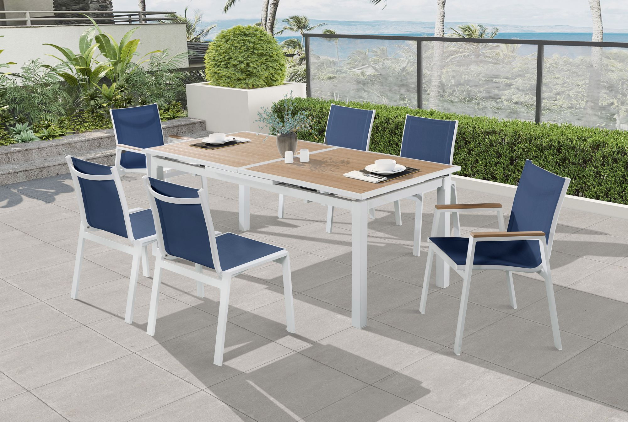 Nizuc Outdoor Patio Mesh Waterproof Fabric Dining Arm Chair with White Aluminum Frame