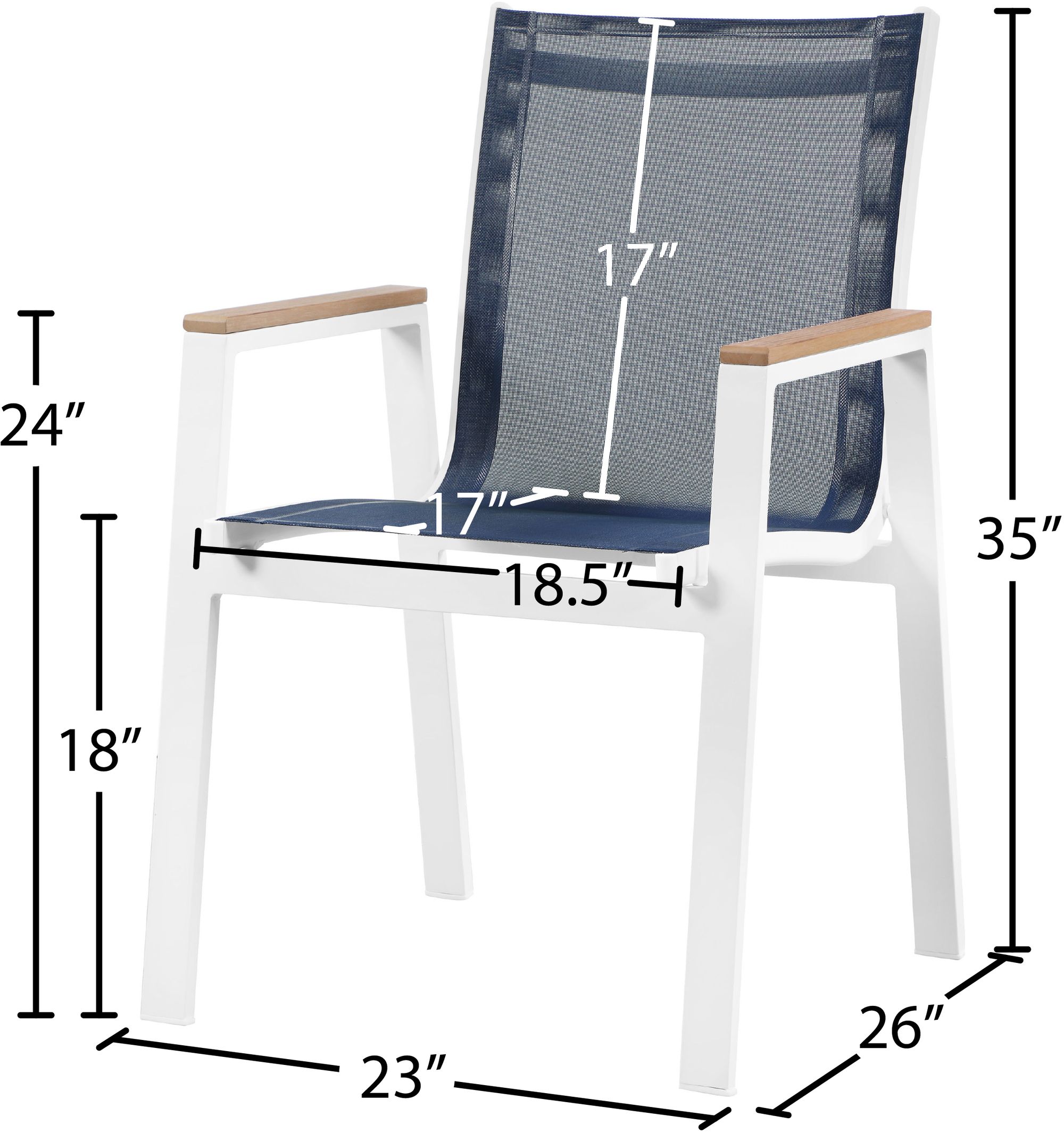 Nizuc Outdoor Patio Mesh Waterproof Fabric Dining Arm Chair with White Aluminum Frame