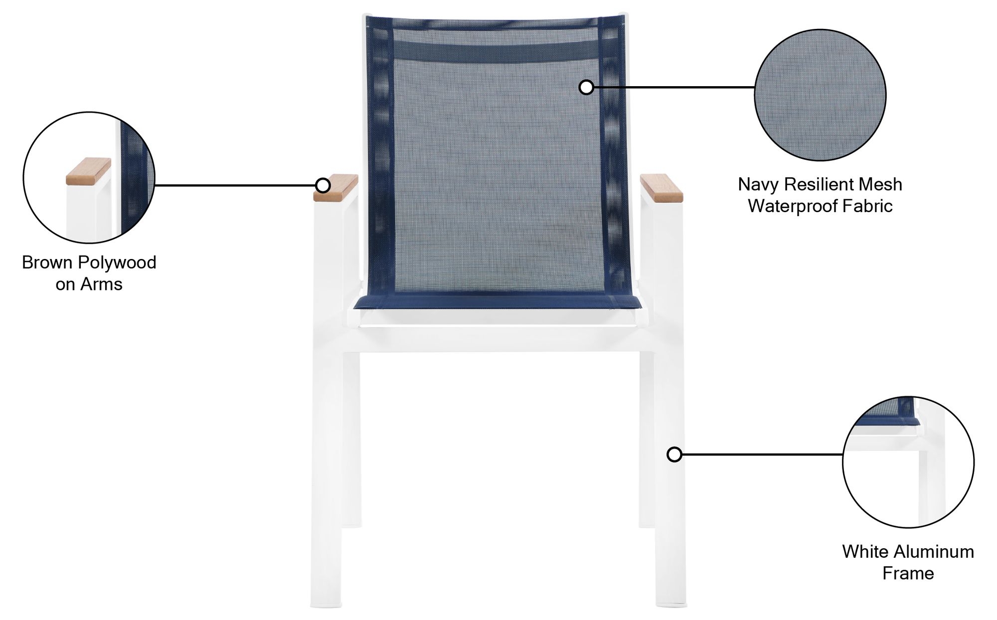 Nizuc Outdoor Patio Mesh Waterproof Fabric Dining Arm Chair with Aluminum Frame
