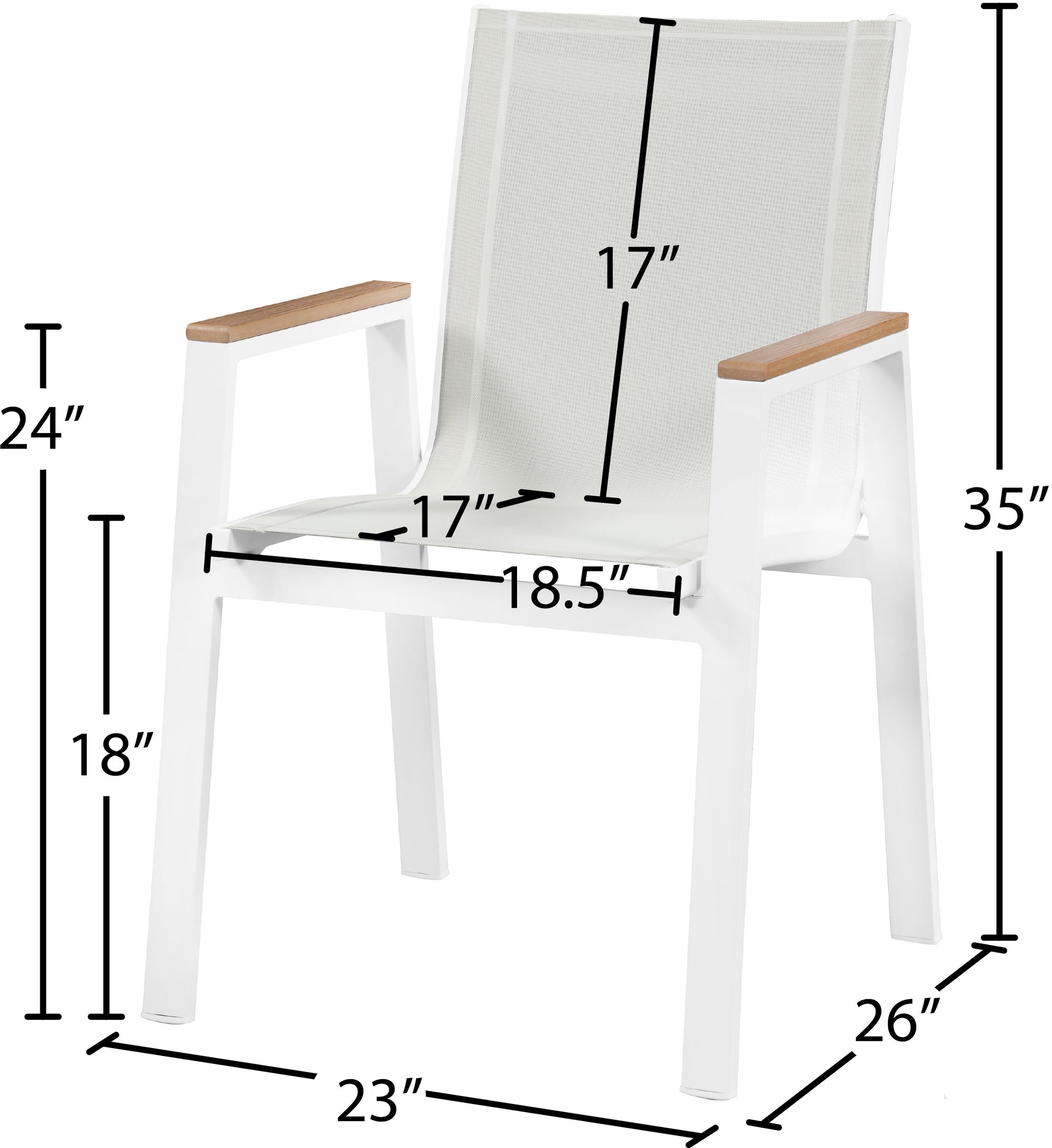 Nizuc Outdoor Patio Mesh Waterproof Fabric Dining Arm Chair with White Aluminum Frame