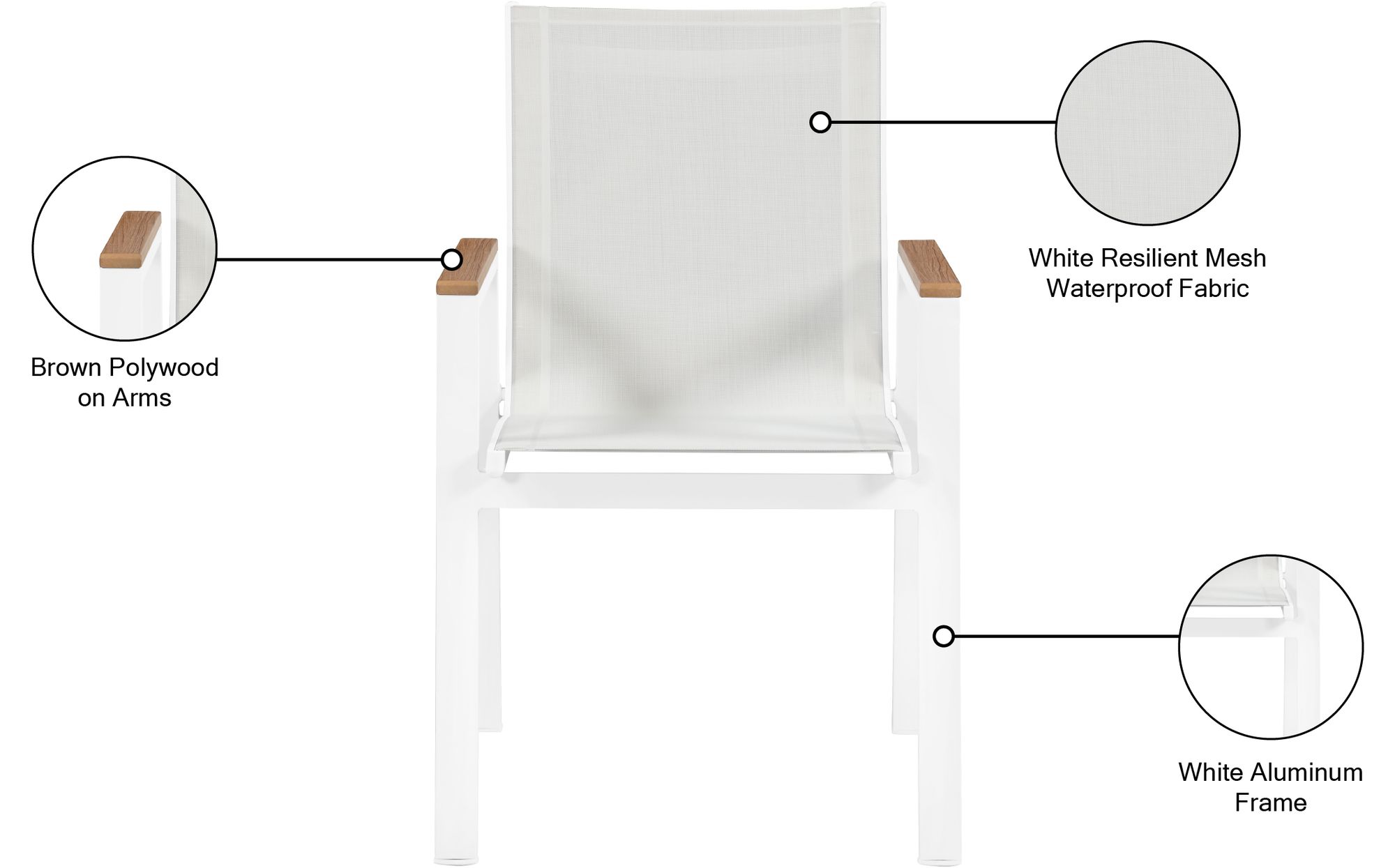 Nizuc Outdoor Patio Mesh Waterproof Fabric Dining Arm Chair with White Aluminum Frame