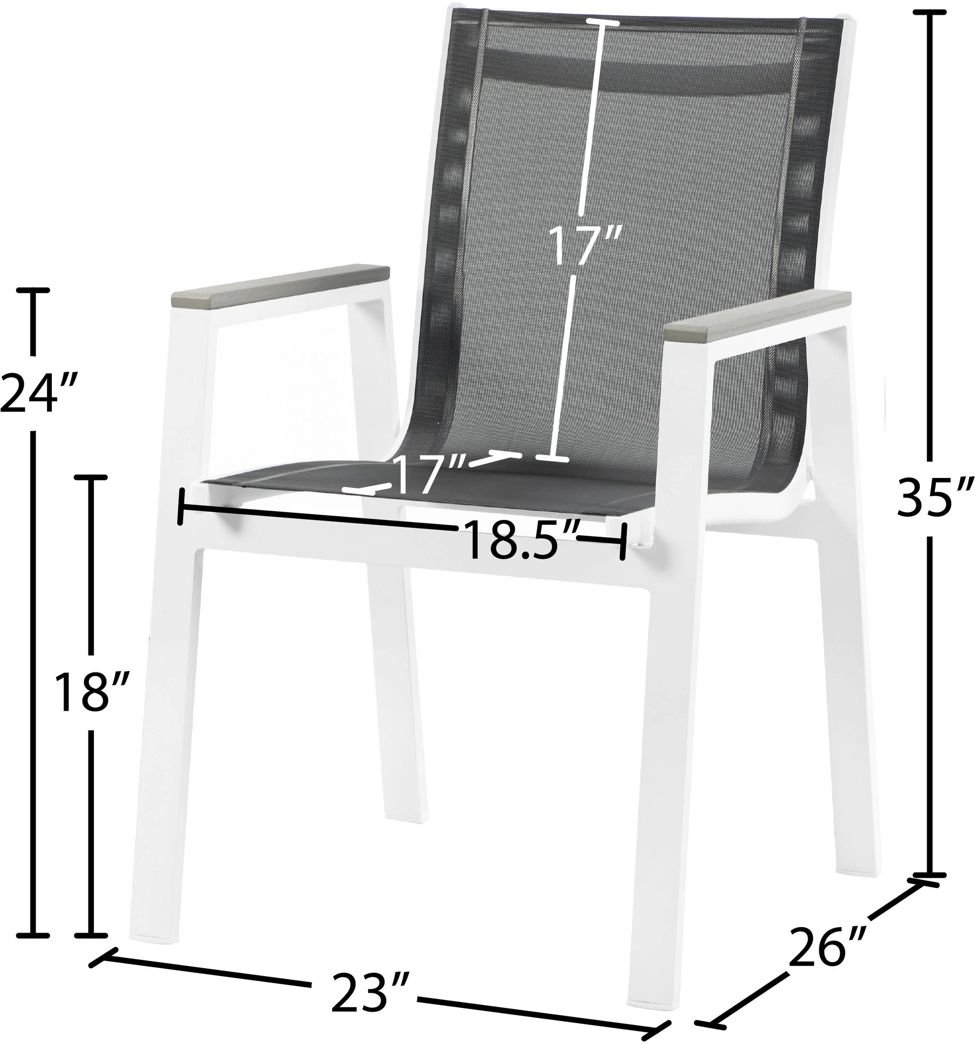 Nizuc Outdoor Patio Mesh Waterproof Fabric Dining Arm Chair with White Aluminum Frame