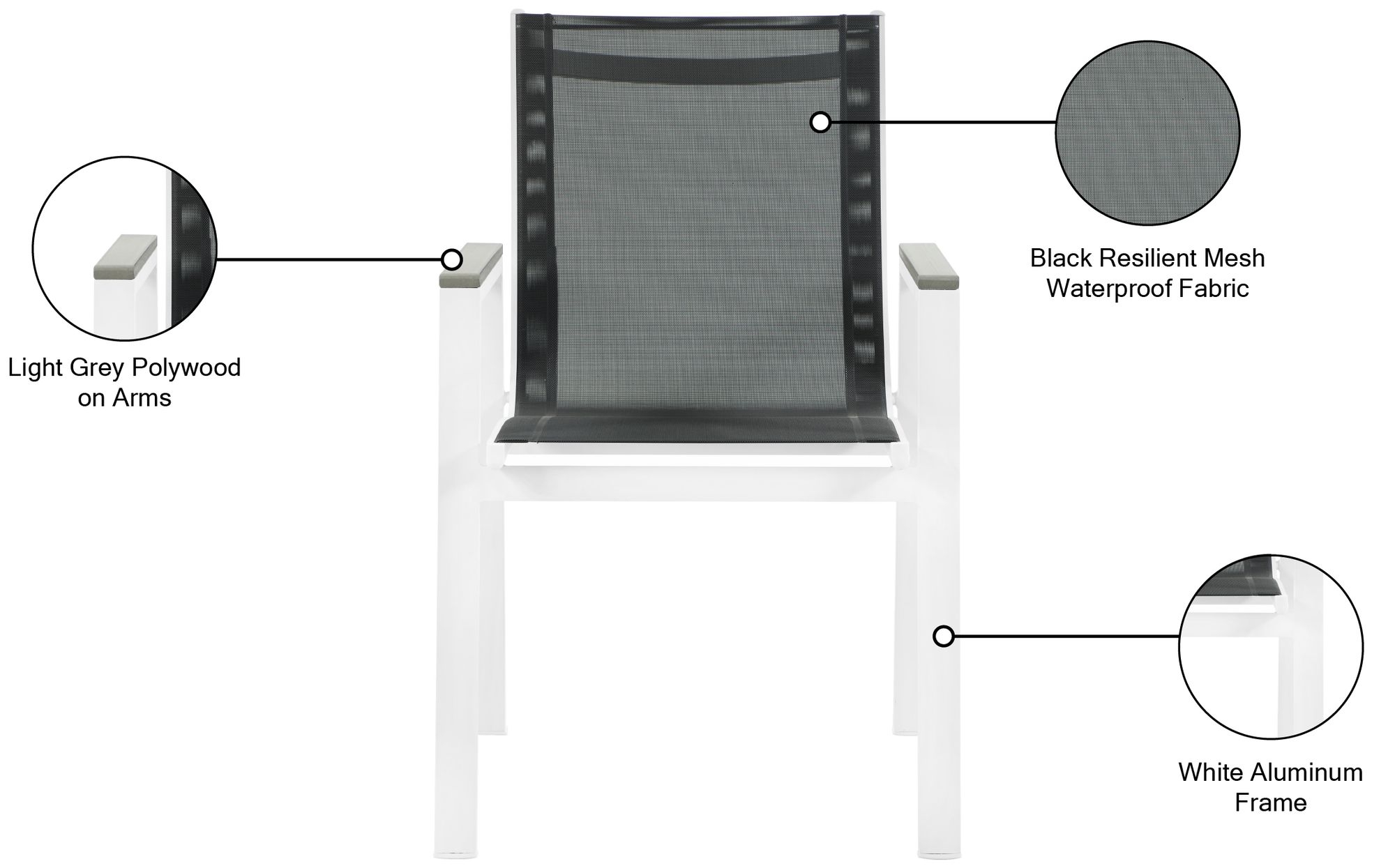 Nizuc Outdoor Patio Mesh Waterproof Fabric Dining Arm Chair with Aluminum Frame