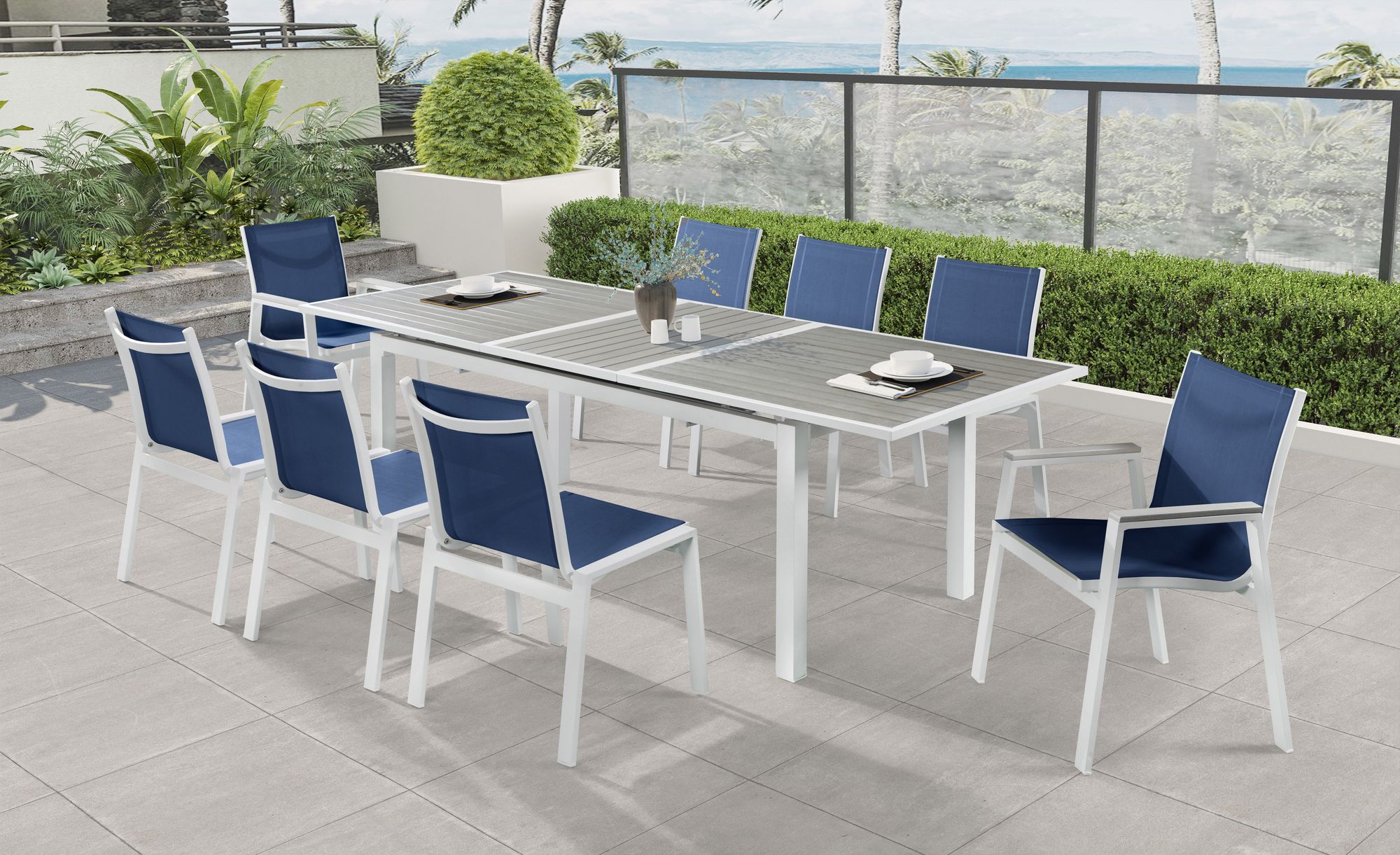Nizuc Outdoor Patio Mesh Waterproof Fabric Dining Arm Chair with White Aluminum Frame