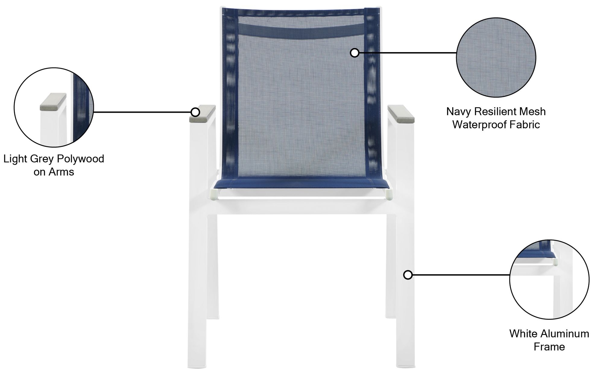 Nizuc Outdoor Patio Mesh Waterproof Fabric Dining Arm Chair with Aluminum Frame