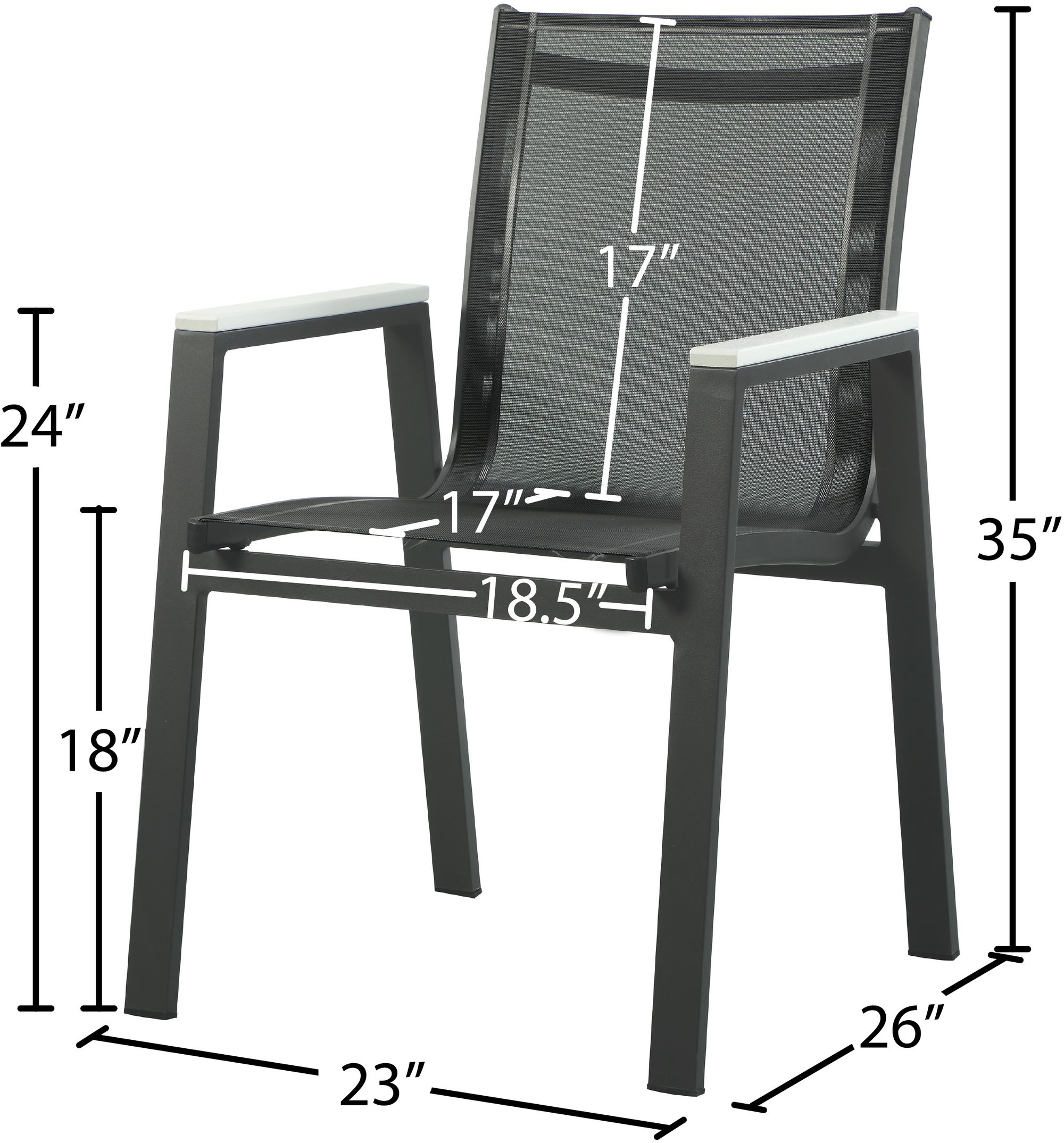 Nizuc Outdoor Patio Mesh Waterproof Fabric Dining Arm Chair with Dark Grey Aluminum Frame