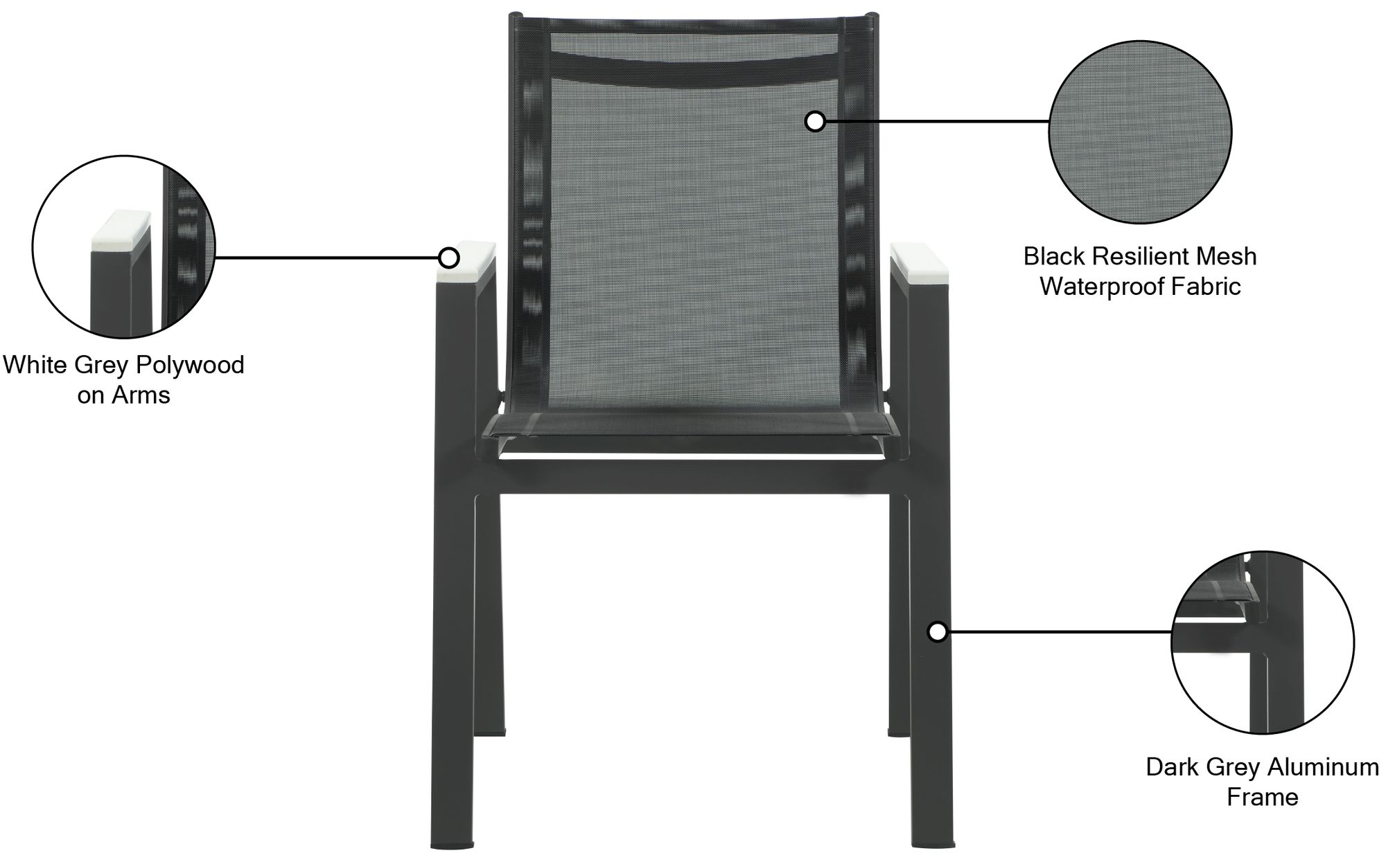 Nizuc Outdoor Patio Mesh Waterproof Fabric Dining Arm Chair with Aluminum Frame
