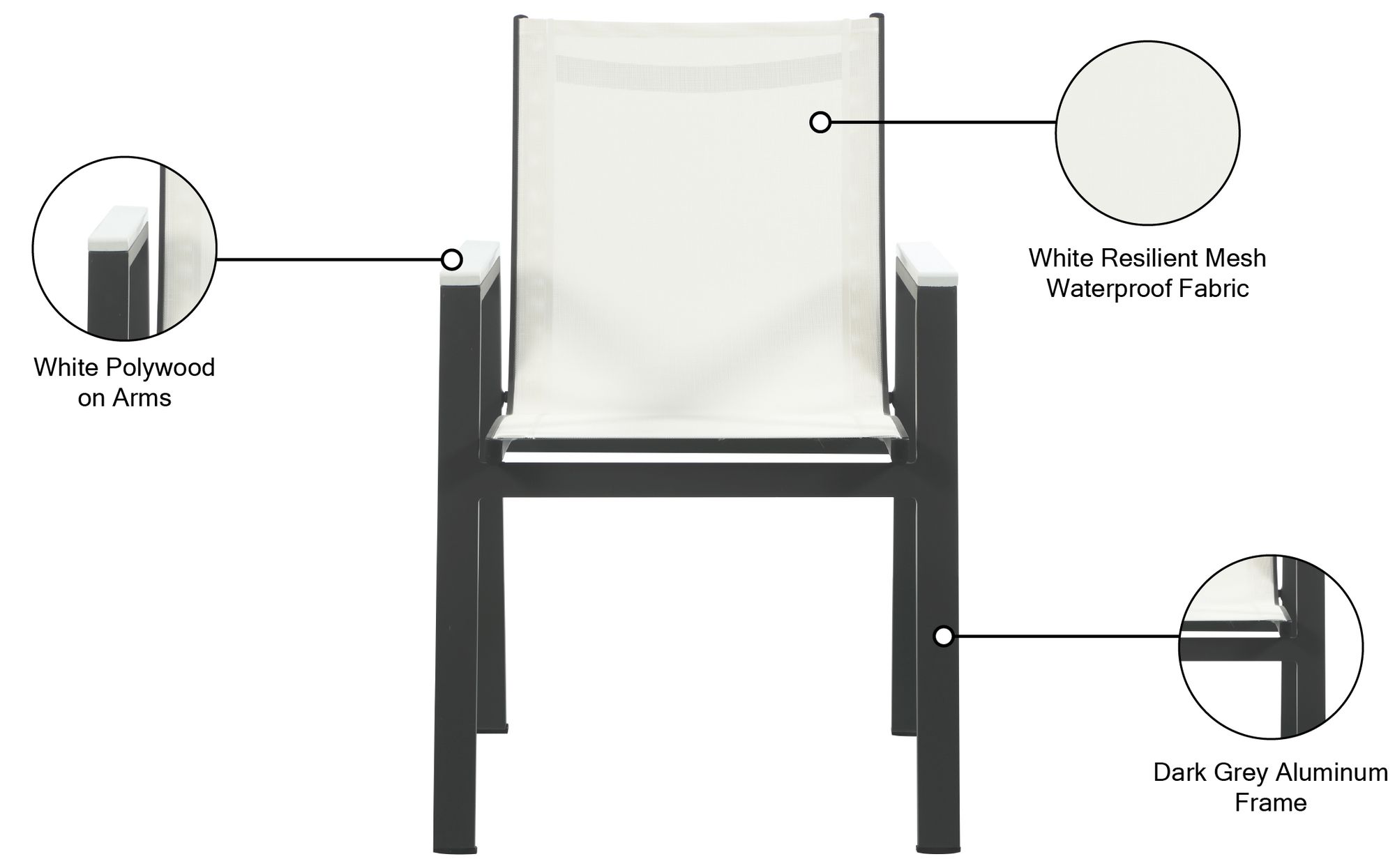 Nizuc Outdoor Patio Mesh Waterproof Fabric Dining Arm Chair with Dark Grey Aluminum Frame