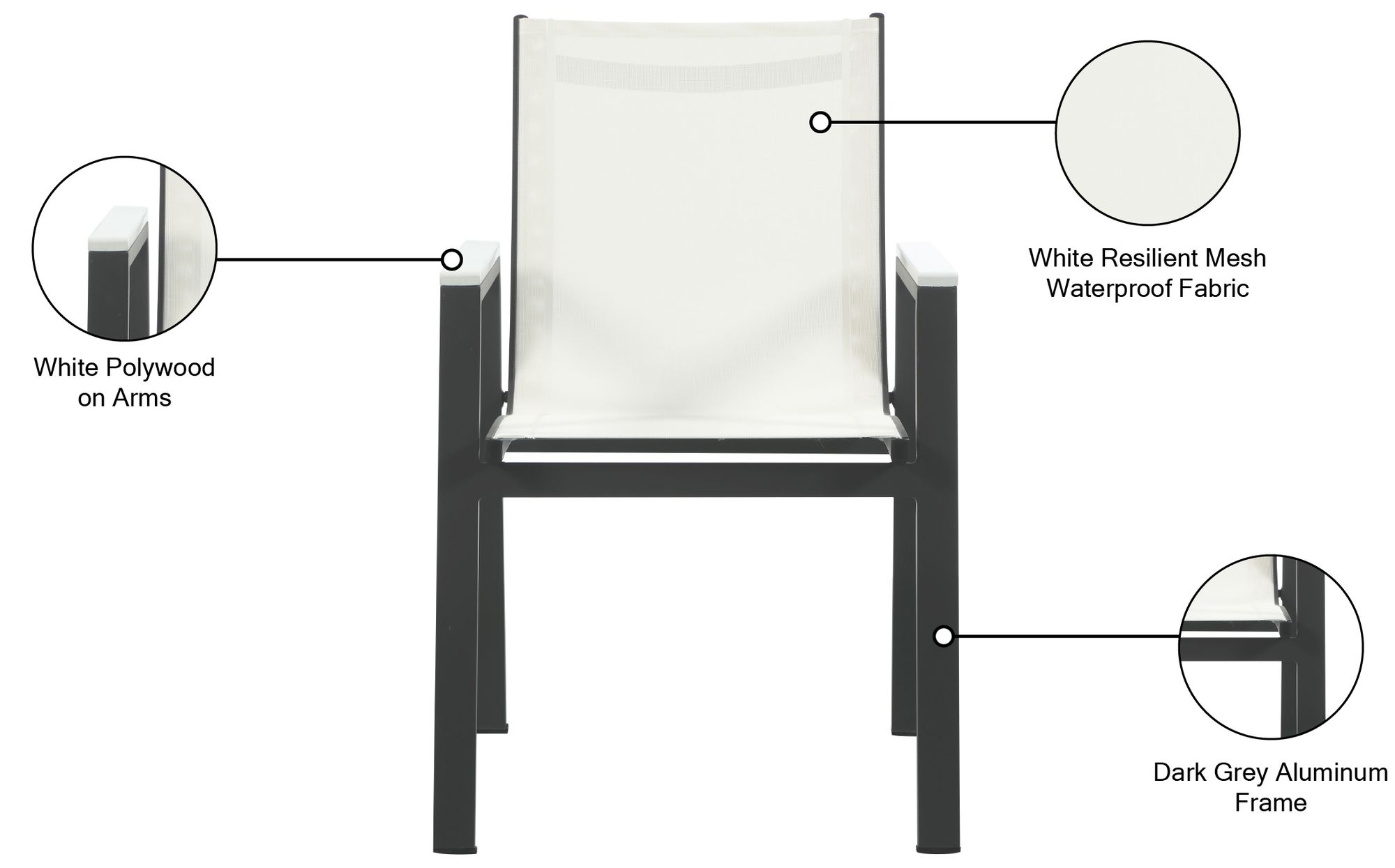 Nizuc Outdoor Patio Mesh Waterproof Fabric Dining Arm Chair with Aluminum Frame