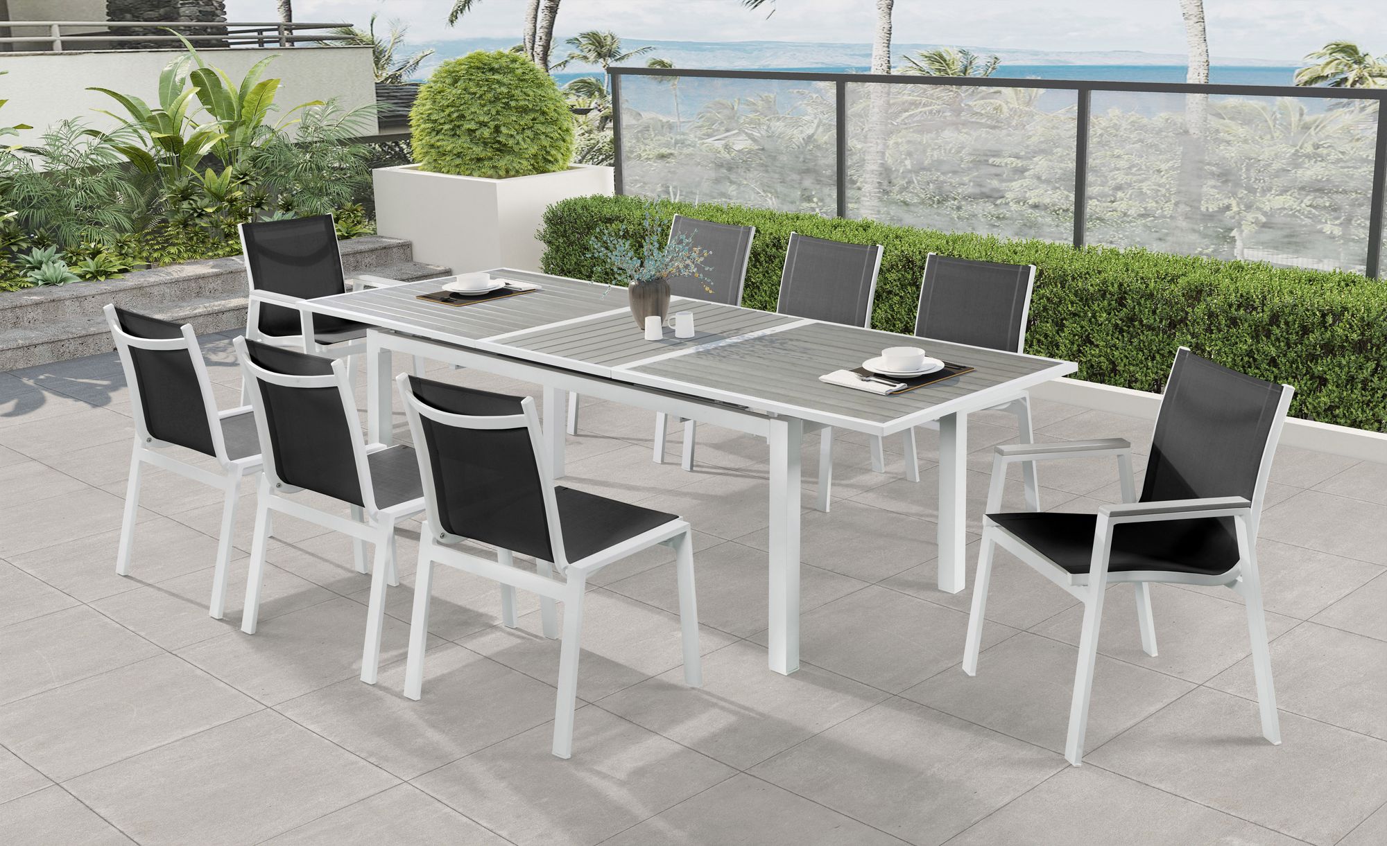 Nizuc Outdoor Patio Mesh Waterproof Fabric Dining Side Chair with White Aluminum Frame
