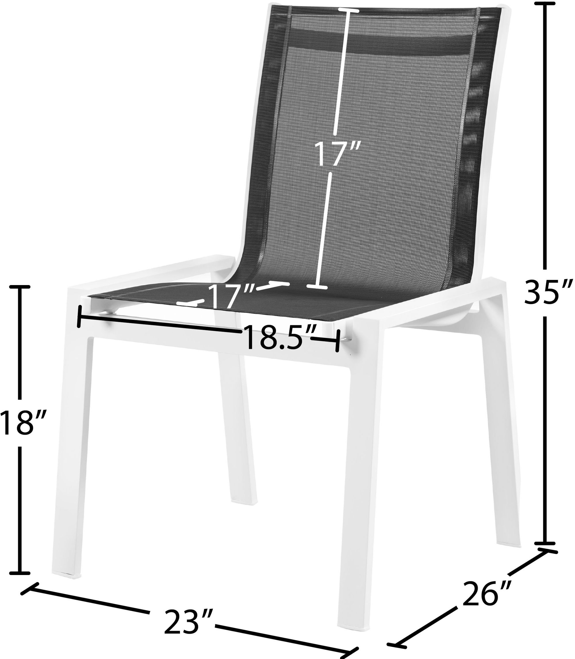 Nizuc Outdoor Patio Mesh Waterproof Fabric Dining Side Chair with White Aluminum Frame