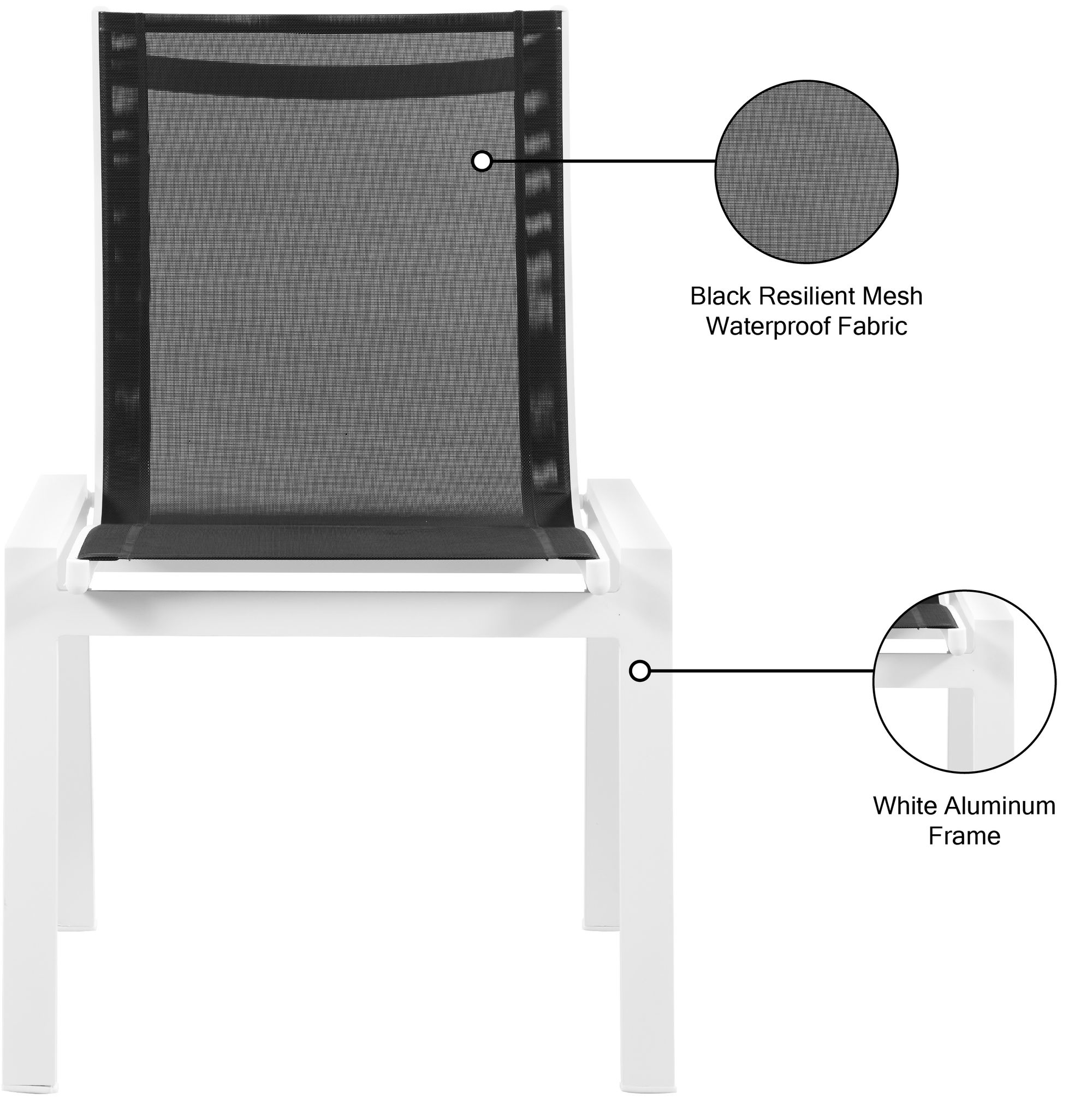 Nizuc Outdoor Patio Mesh Waterproof Fabric Dining Side Chair with White Aluminum Frame