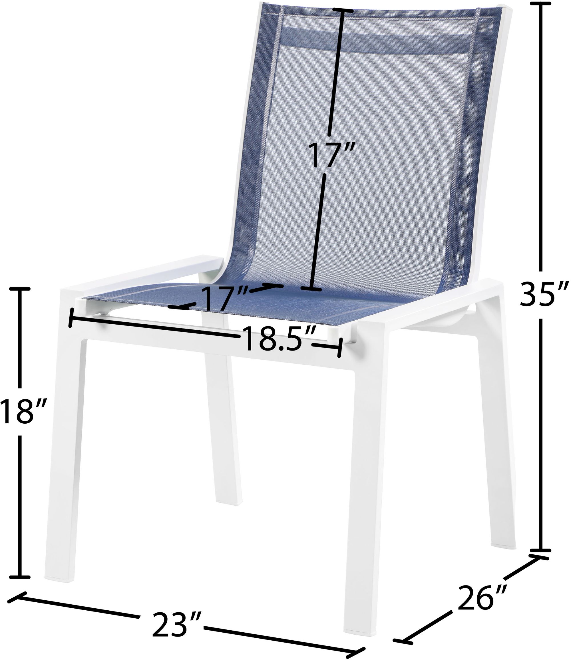 Nizuc Outdoor Patio Mesh Waterproof Fabric Dining Side Chair with White Aluminum Frame