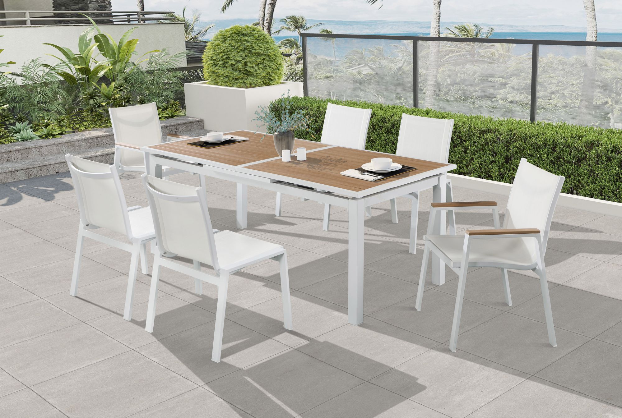 Nizuc Outdoor Patio Mesh Waterproof Fabric Dining Side Chair with White Aluminum Frame