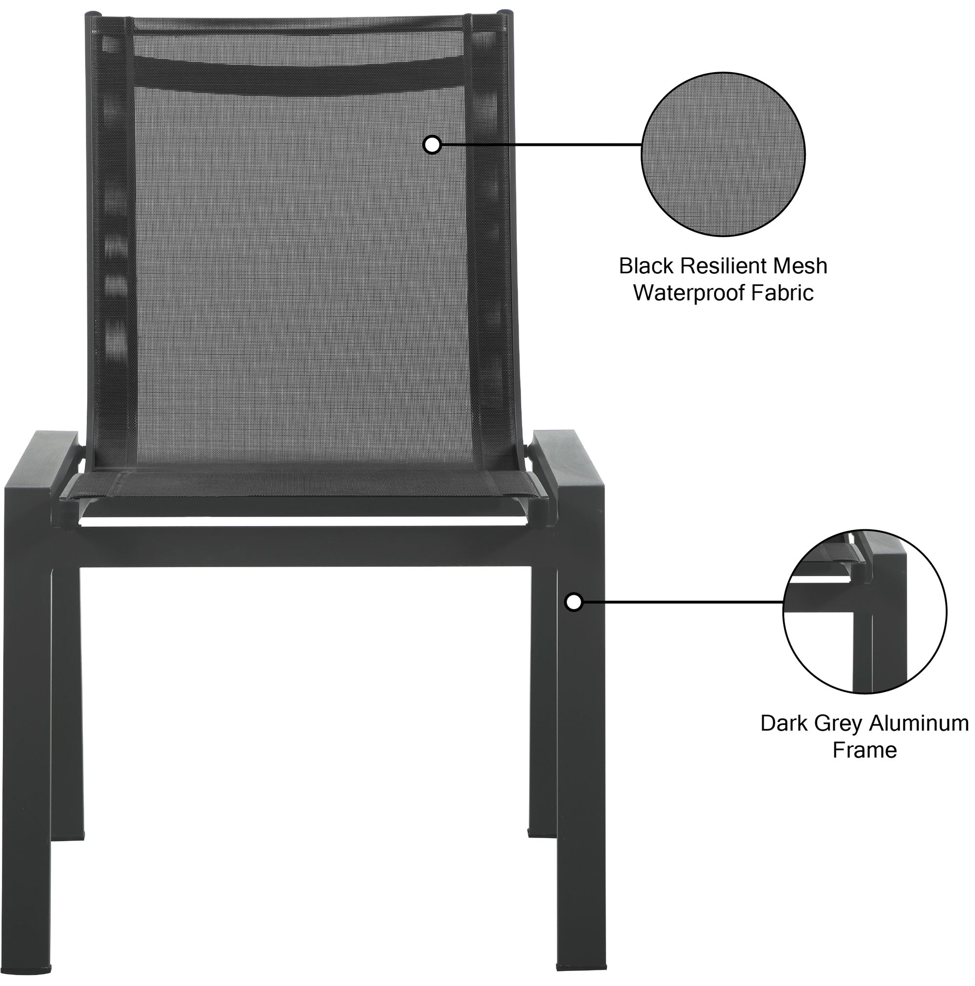 Nizuc Outdoor Patio Mesh Waterproof Fabric Dining Side Chair with Dark Grey Aluminum Frame