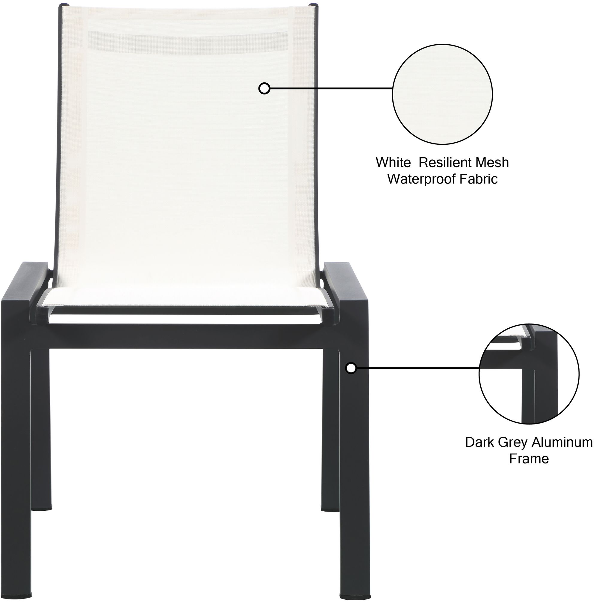 Nizuc Outdoor Patio Mesh Waterproof Fabric Dining Side Chair with Dark Grey Aluminum Frame