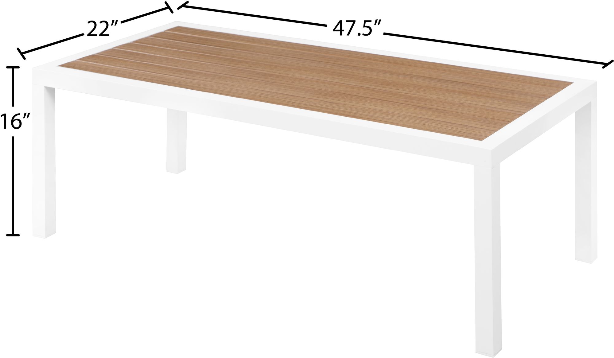 Nizuc 47.5" Rectangular Outdoor Patio Coffee Table with White Aluminum Frame