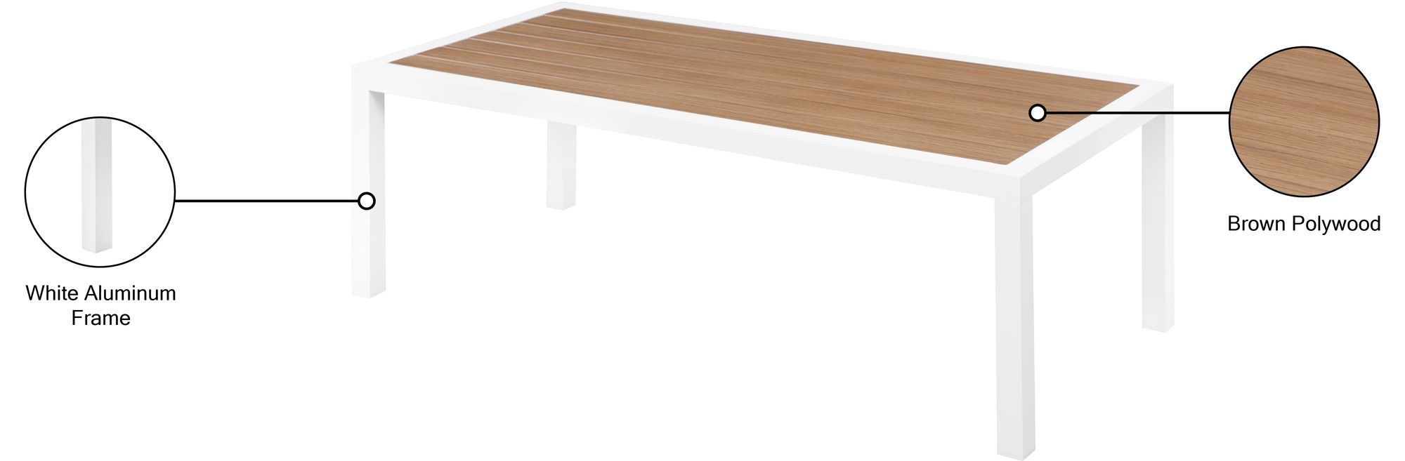 Nizuc 47.5" Rectangular Outdoor Patio Coffee Table with White Aluminum Frame