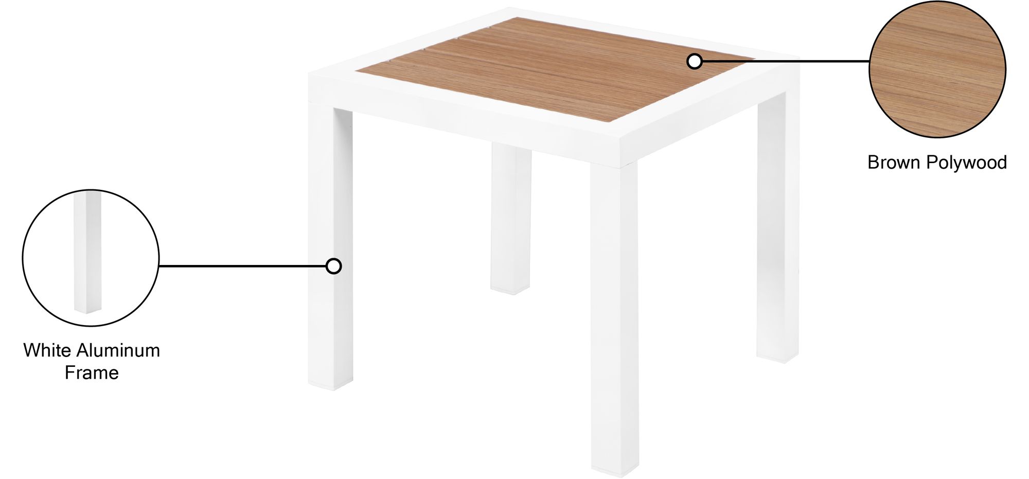 Nizuc 17" Square Outdoor Patio End Table with White Aluminum Frame
