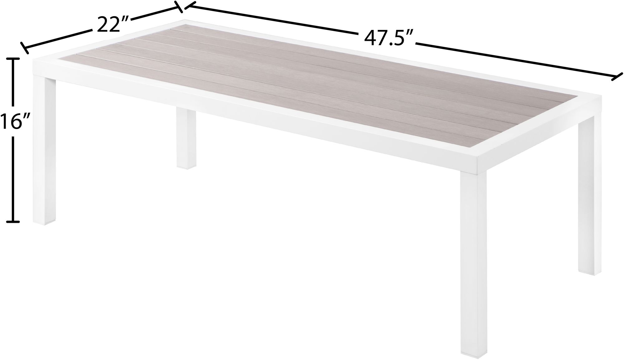 Nizuc 47.5" Rectangular Outdoor Patio Coffee Table with White Aluminum Frame