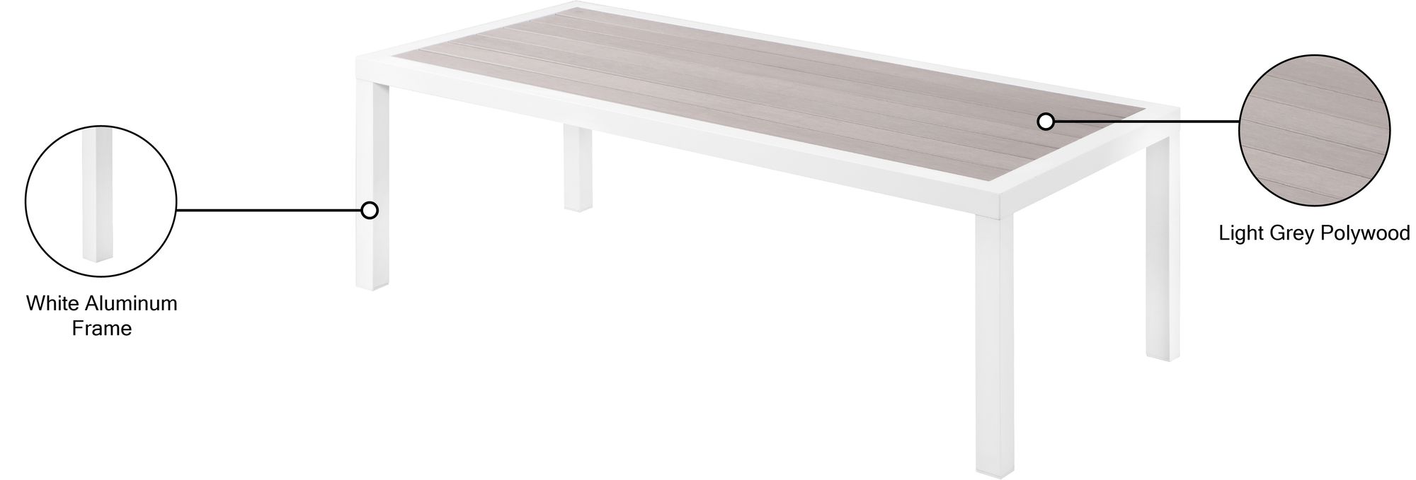 Nizuc 47.5" Rectangular Outdoor Patio Coffee Table with White Aluminum Frame