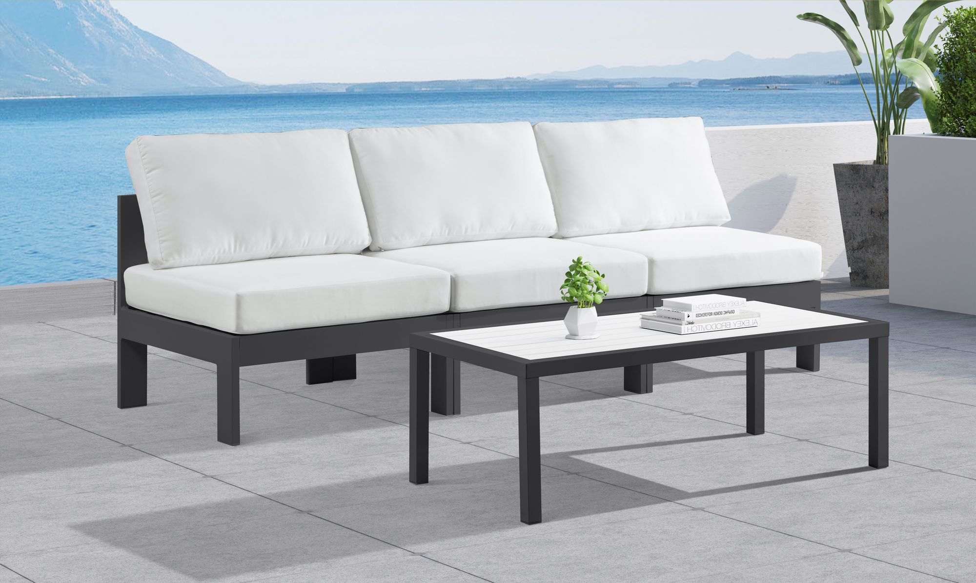 Nizuc 47.5" Rectangular Outdoor Patio Coffee Table with Dark Grey Aluminum Frame