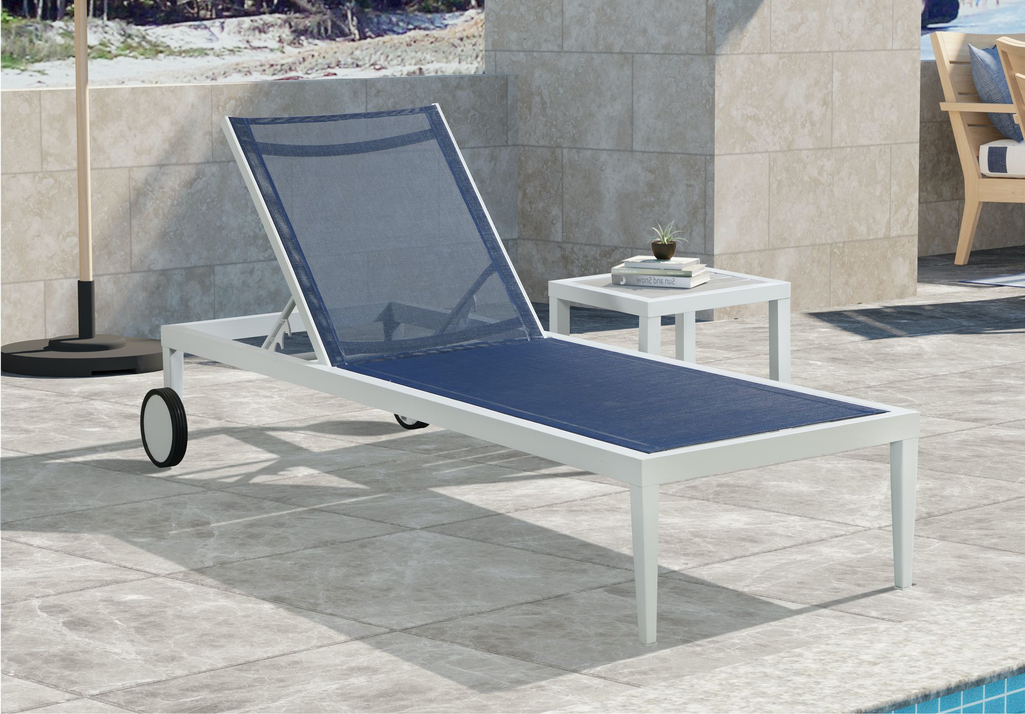 Nizuc Outdoor Patio Adjustable Sun Chaise Lounge Chair with White Aluminum Frame