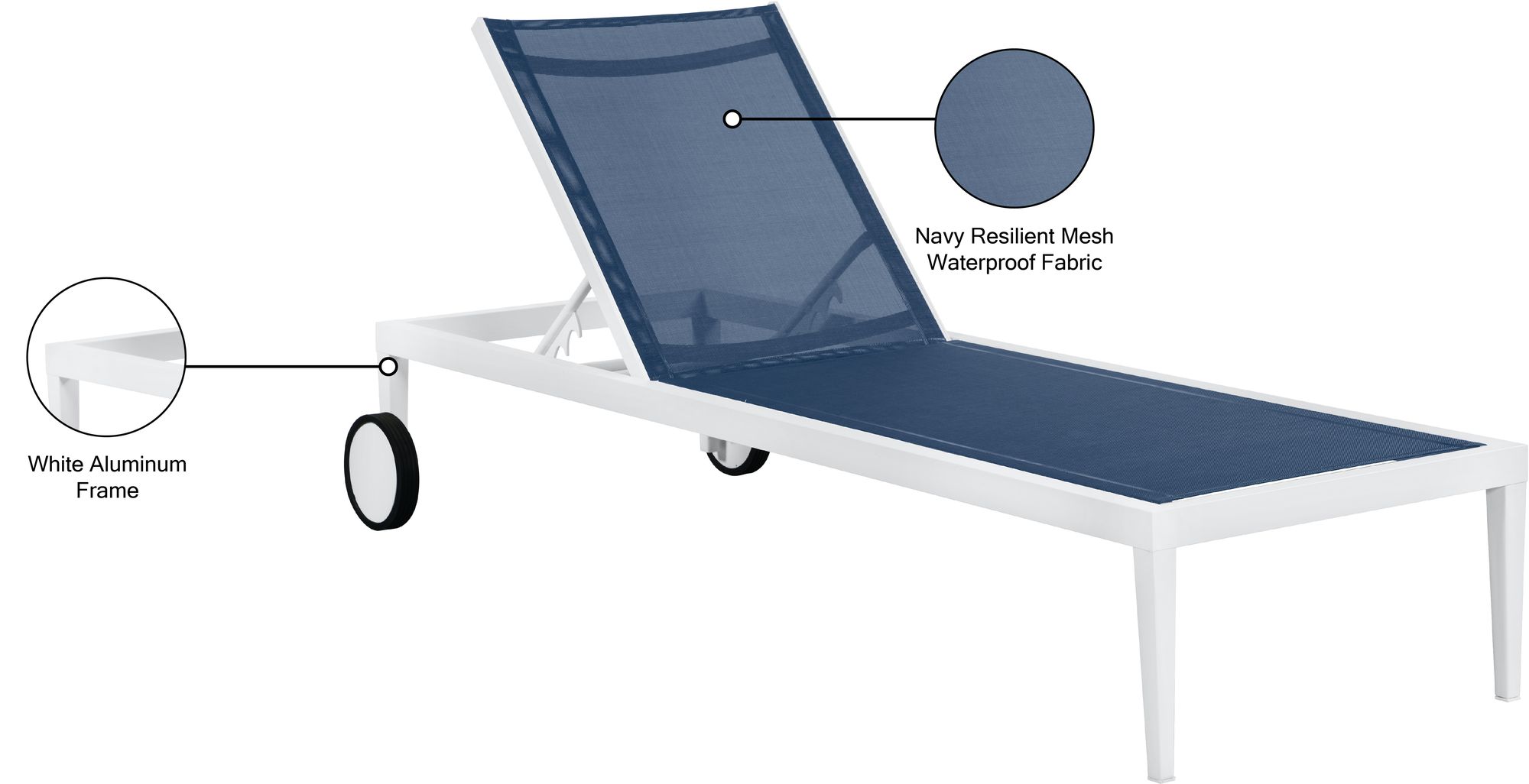 Nizuc Outdoor Patio Adjustable Sun Chaise Lounge Chair with White Aluminum Frame