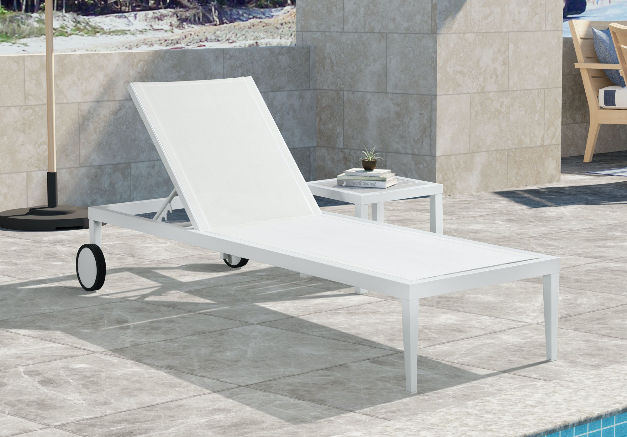 Nizuc Outdoor Patio Adjustable Sun Chaise Lounge Chair with White Aluminum Frame