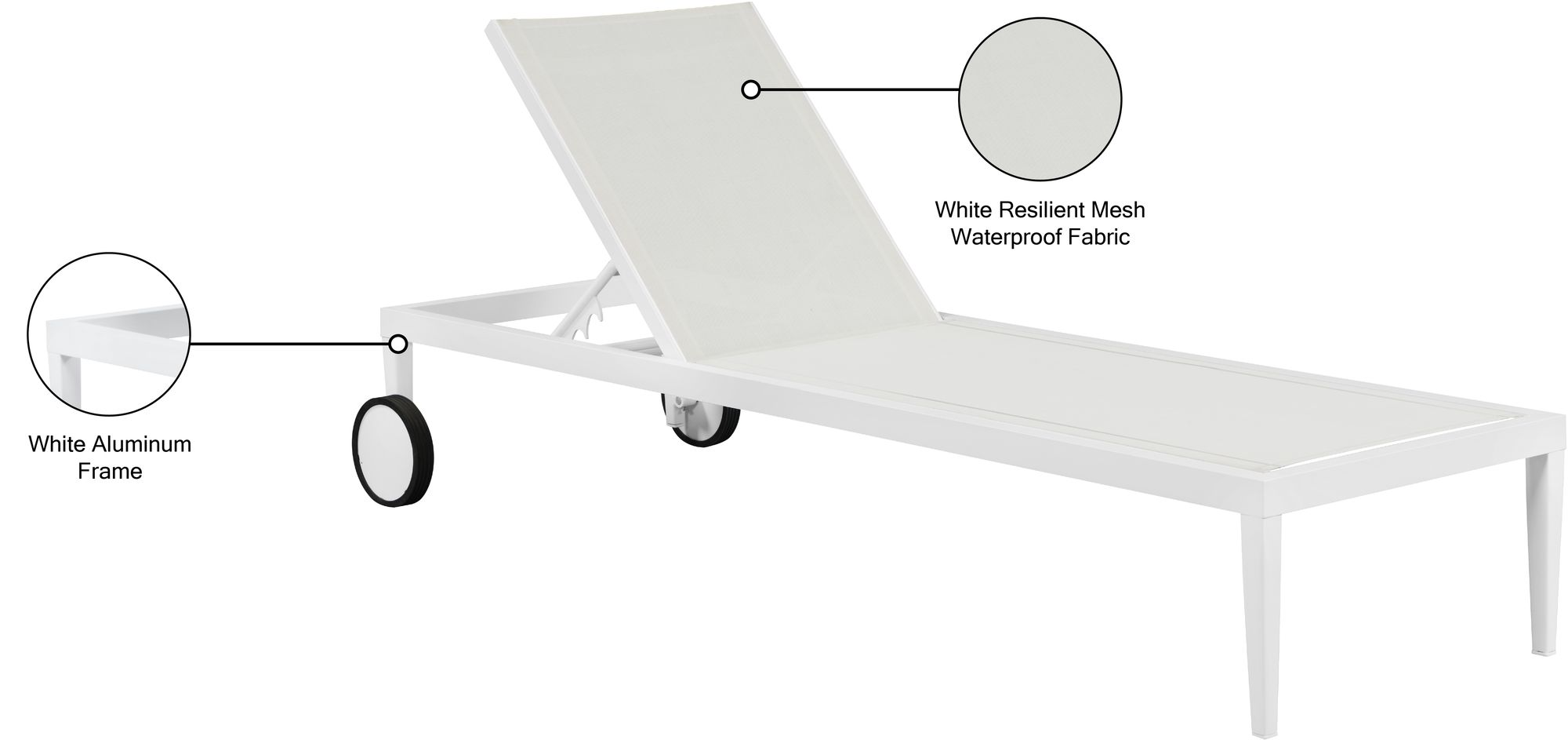 Nizuc Outdoor Patio Adjustable Sun Chaise Lounge Chair with White Aluminum Frame