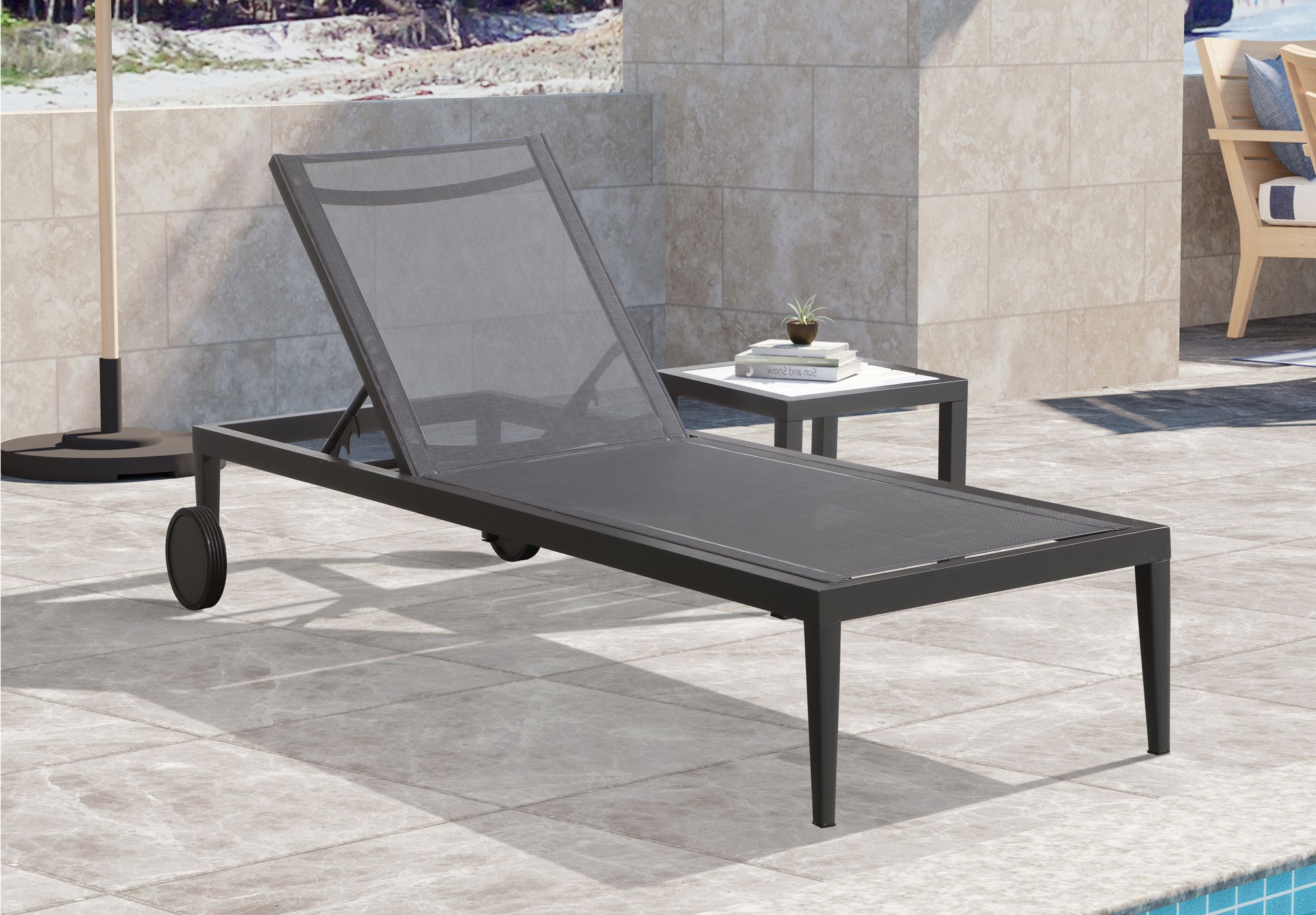 Nizuc Outdoor Patio Adjustable Sun Chaise Lounge Chair with Dark Grey Aluminum Frame