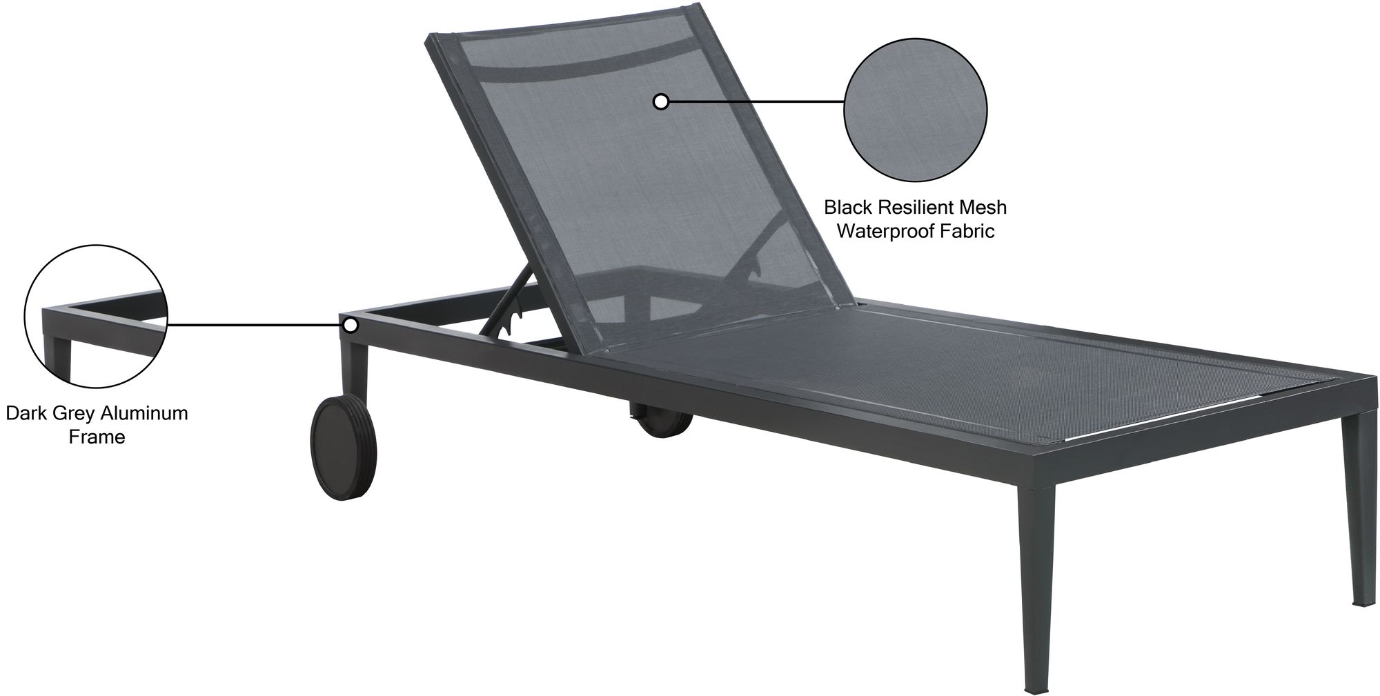Nizuc Outdoor Patio Adjustable Sun Chaise Lounge Chair with Dark Grey Aluminum Frame