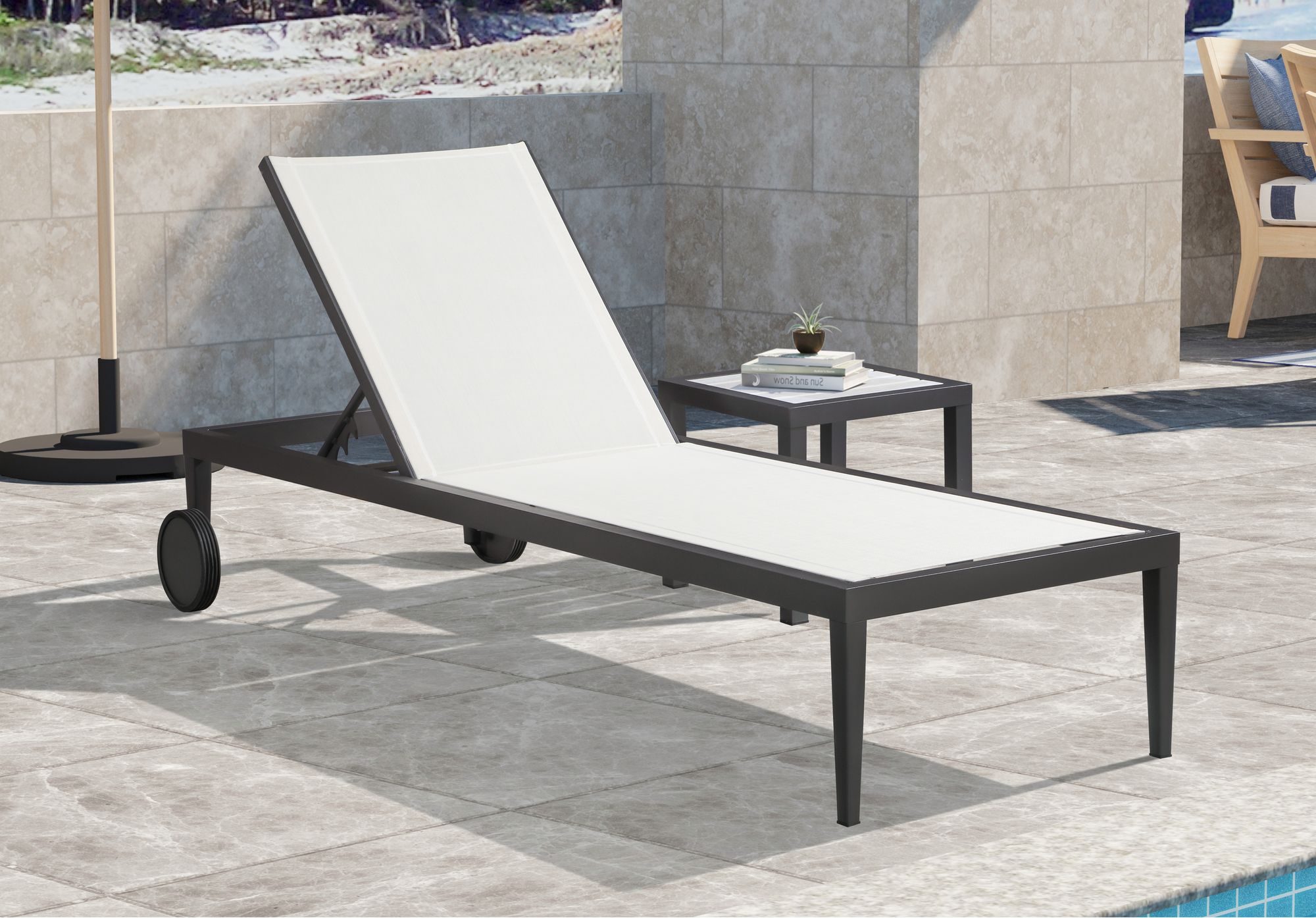 Nizuc Outdoor Patio Adjustable Sun Chaise Lounge Chair with Dark Grey Aluminum Frame