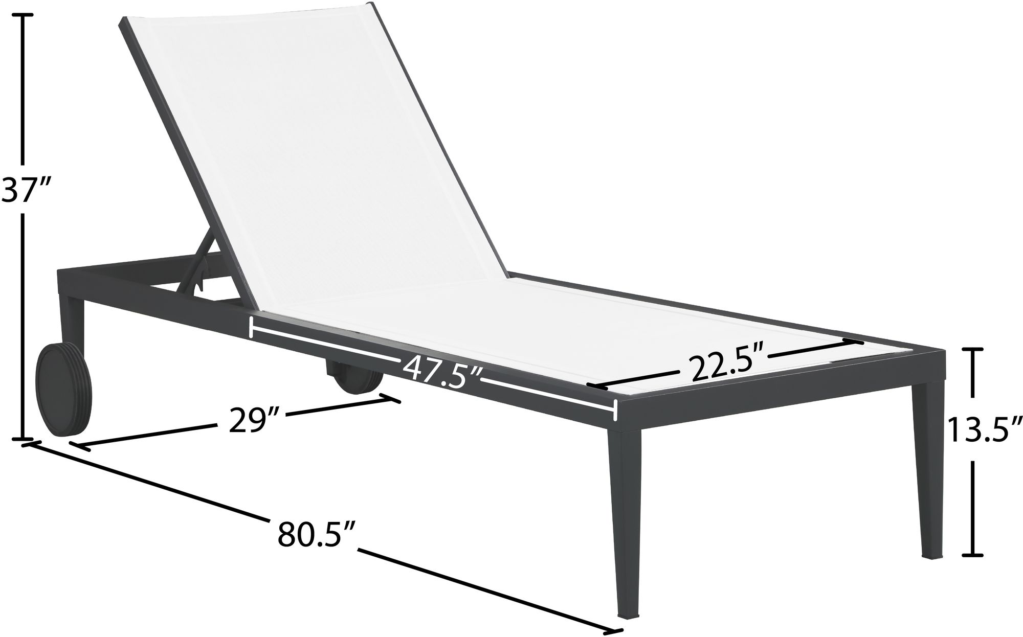 Nizuc Outdoor Patio Adjustable Sun Chaise Lounge Chair with Dark Grey Aluminum Frame