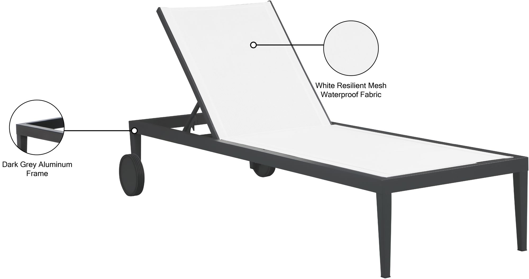 Nizuc Outdoor Patio Adjustable Sun Chaise Lounge Chair with Dark Grey Aluminum Frame