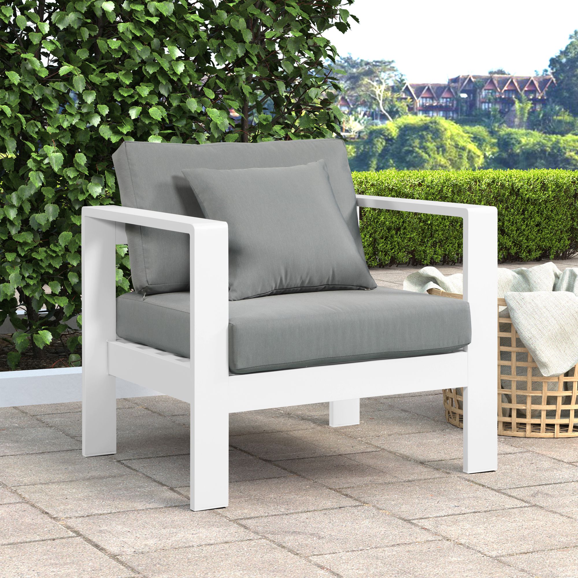 Nizuc Outdoor Patio Waterproof Fabric Modular Arm Chair with White Aluminum Frame