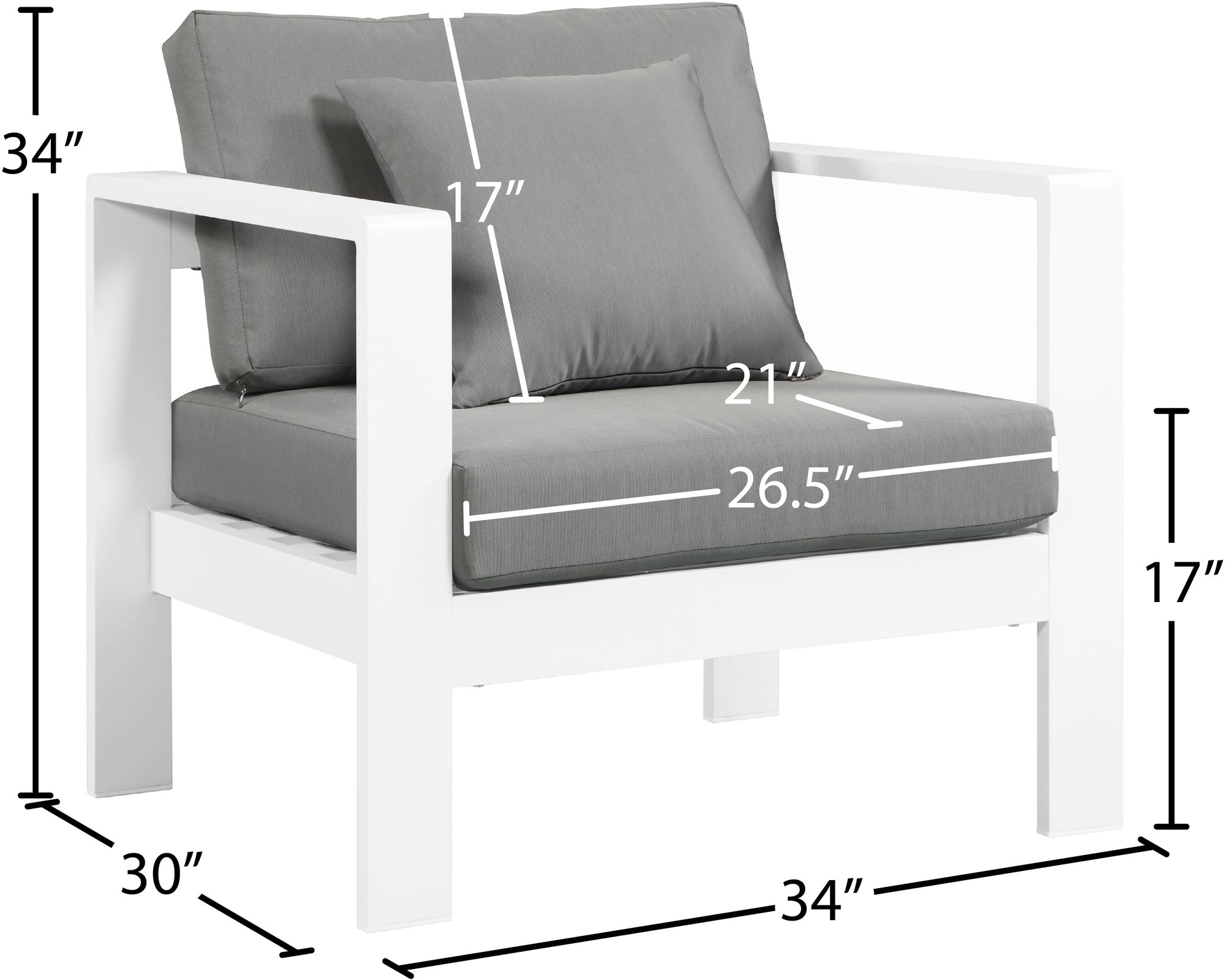Nizuc Outdoor Patio Waterproof Fabric Modular Arm Chair with White Aluminum Frame