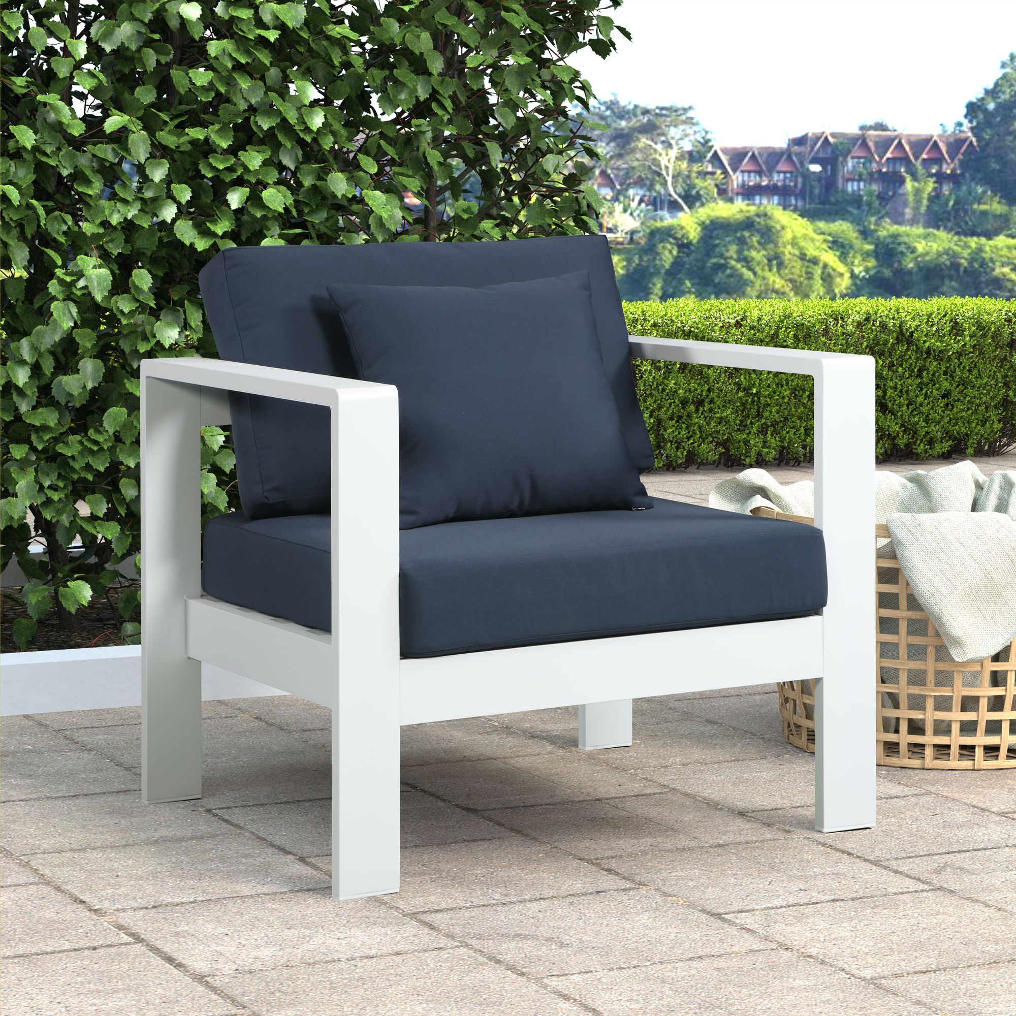 Nizuc Outdoor Patio Waterproof Fabric Modular Arm Chair with White Aluminum Frame