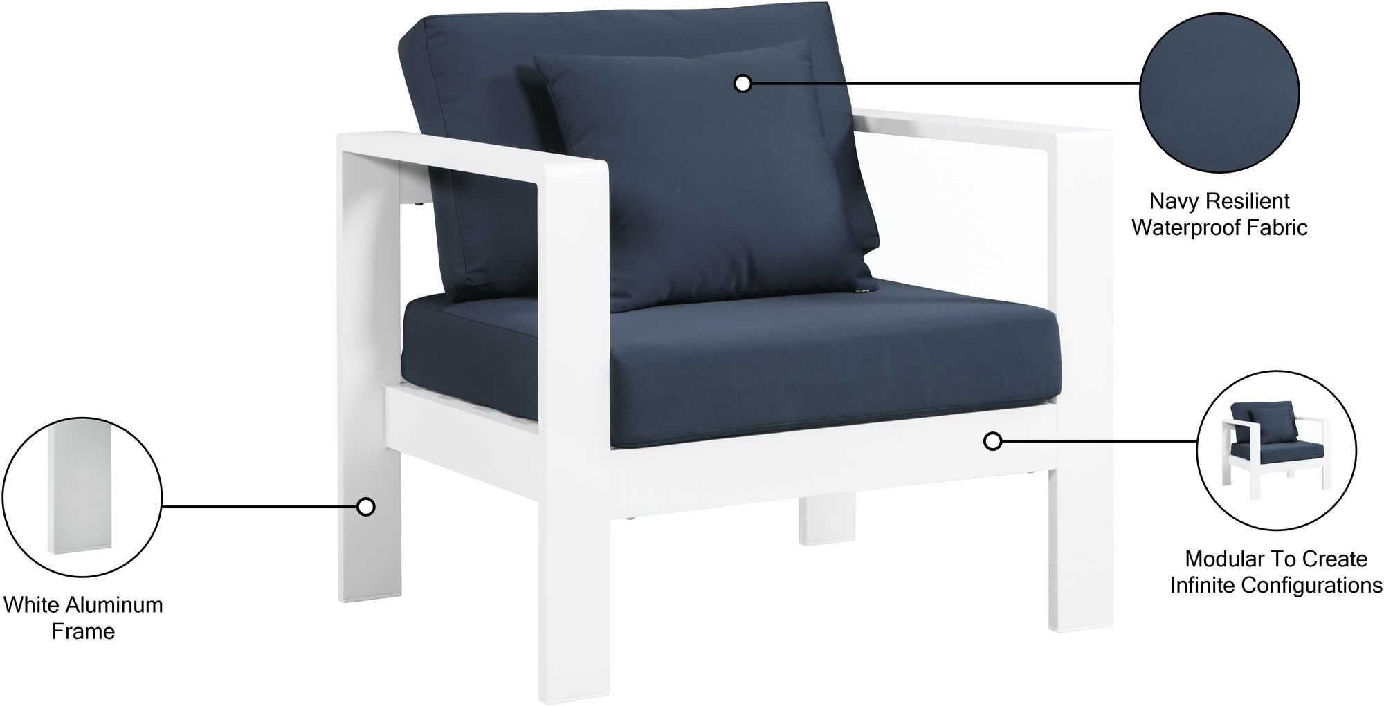 Nizuc Outdoor Patio Waterproof Fabric Modular Arm Chair with Aluminum Frame