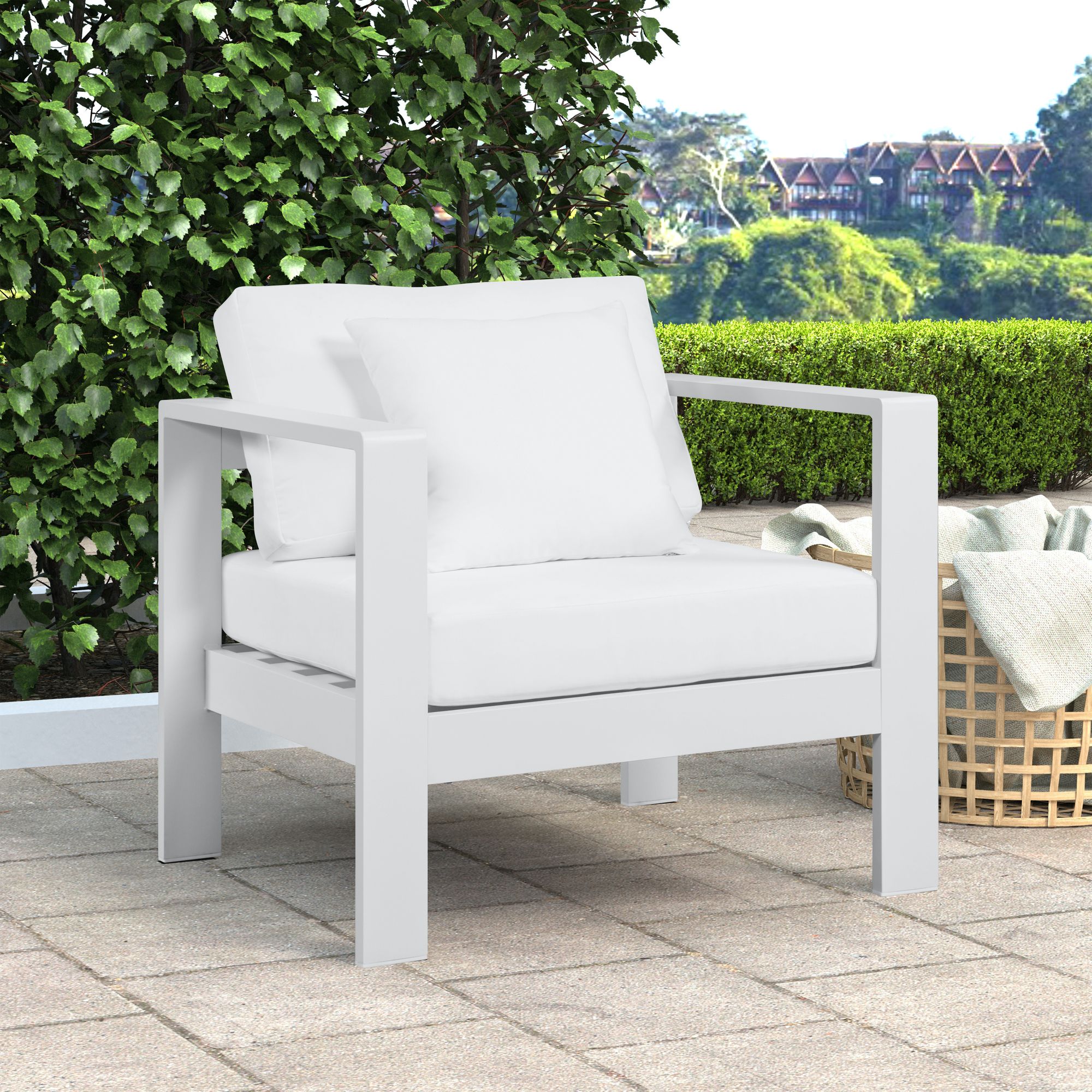 Nizuc Outdoor Patio Waterproof Fabric Modular Arm Chair with White Aluminum Frame