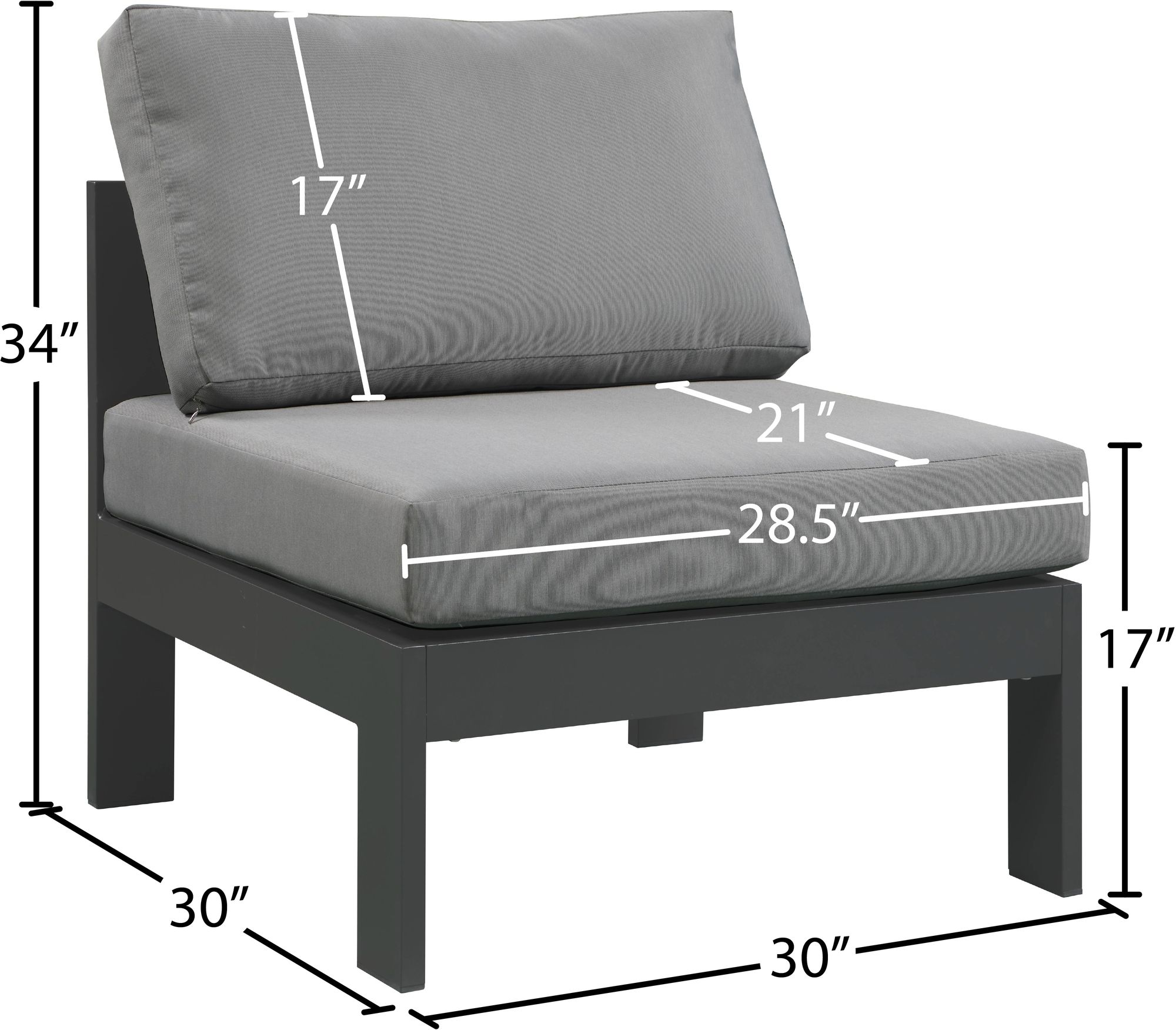 Nizuc Outdoor Patio Waterproof Fabric Modular Armless Chair with Aluminum Frame