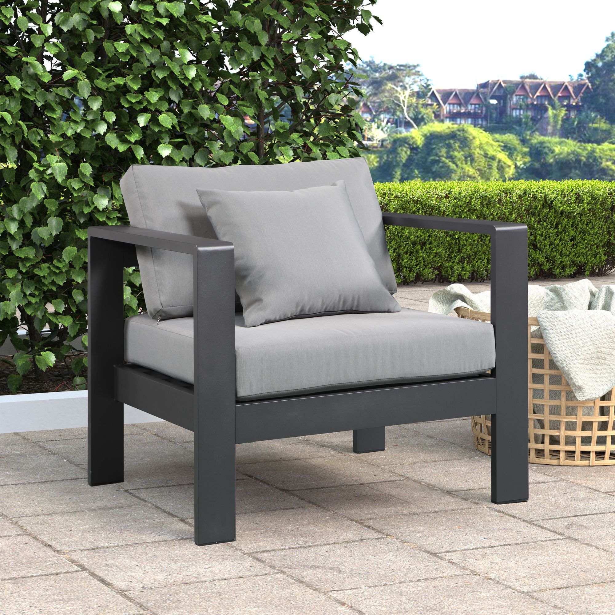 Nizuc Outdoor Patio Waterproof Fabric Modular Arm Chair with Dark Grey Aluminum Frame