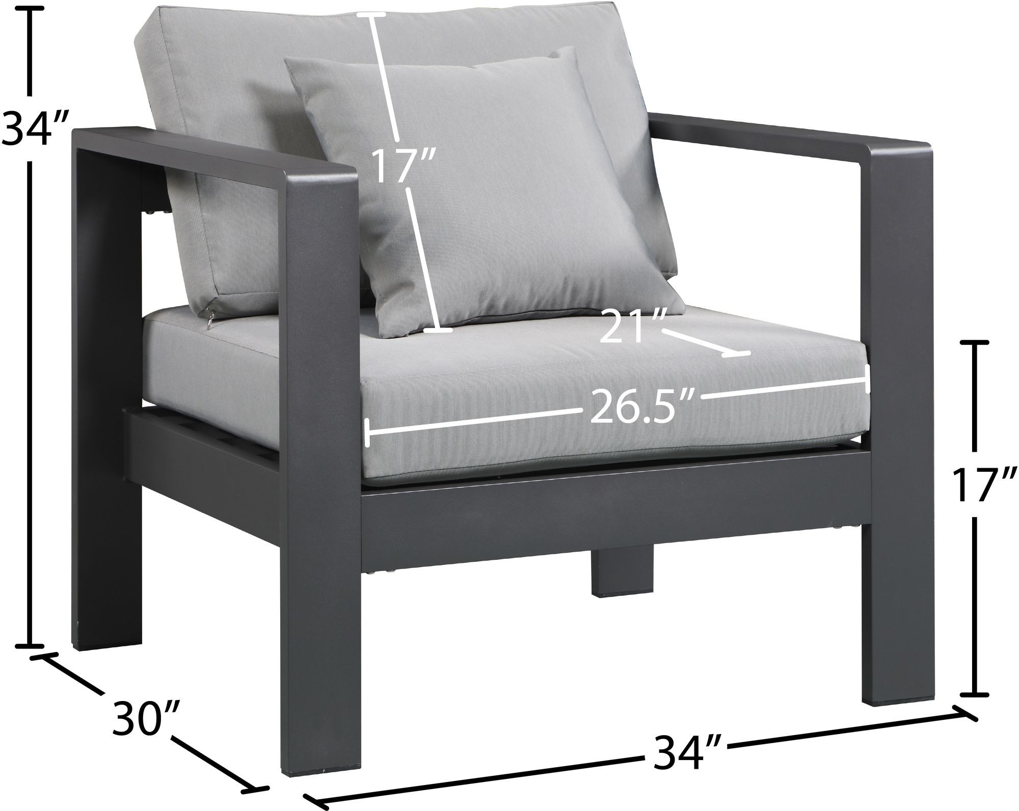 Nizuc Outdoor Patio Waterproof Fabric Modular Arm Chair with Dark Grey Aluminum Frame