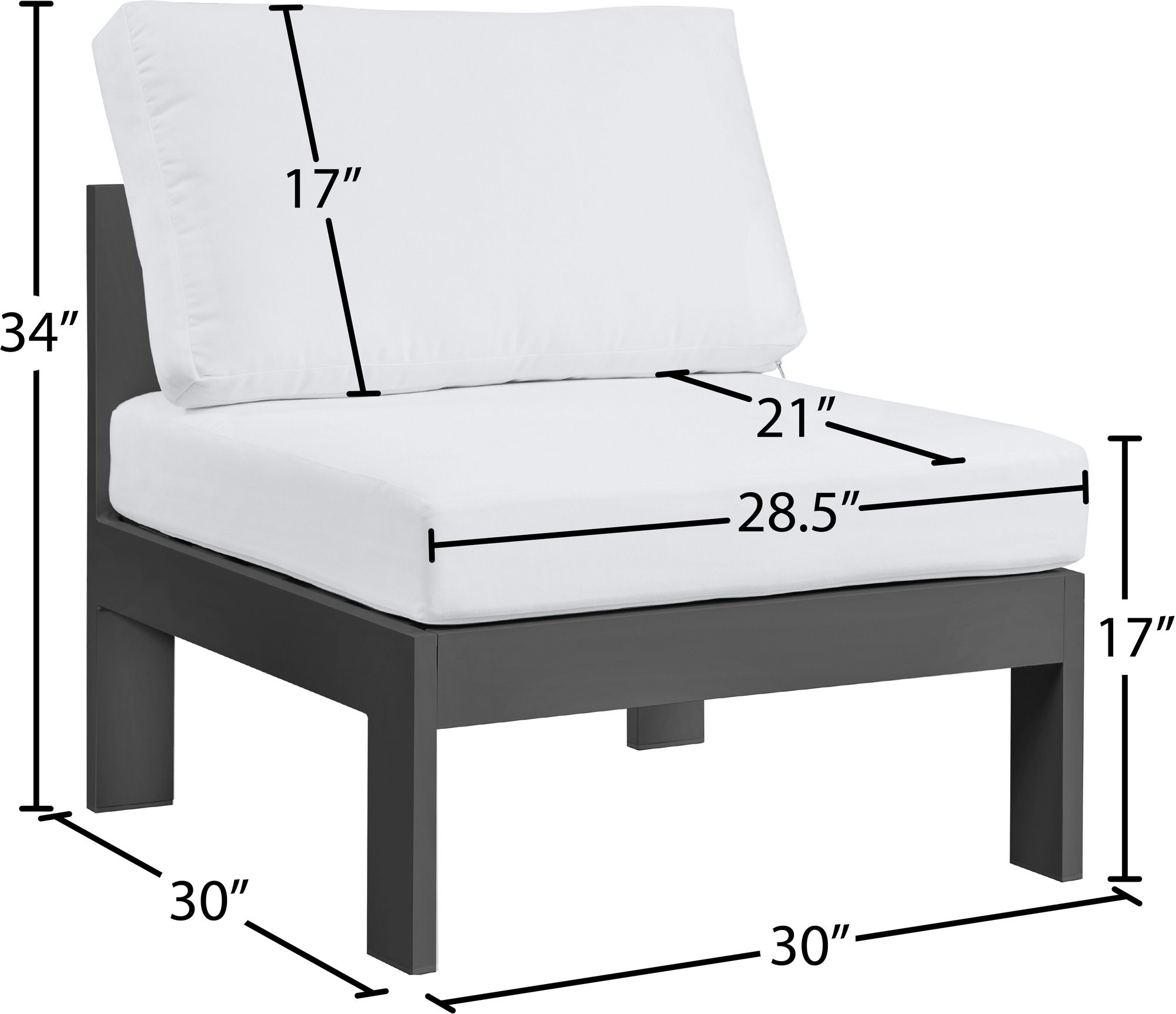 Nizuc Outdoor Patio Waterproof Fabric Modular Armless Chair with White Aluminum Frame