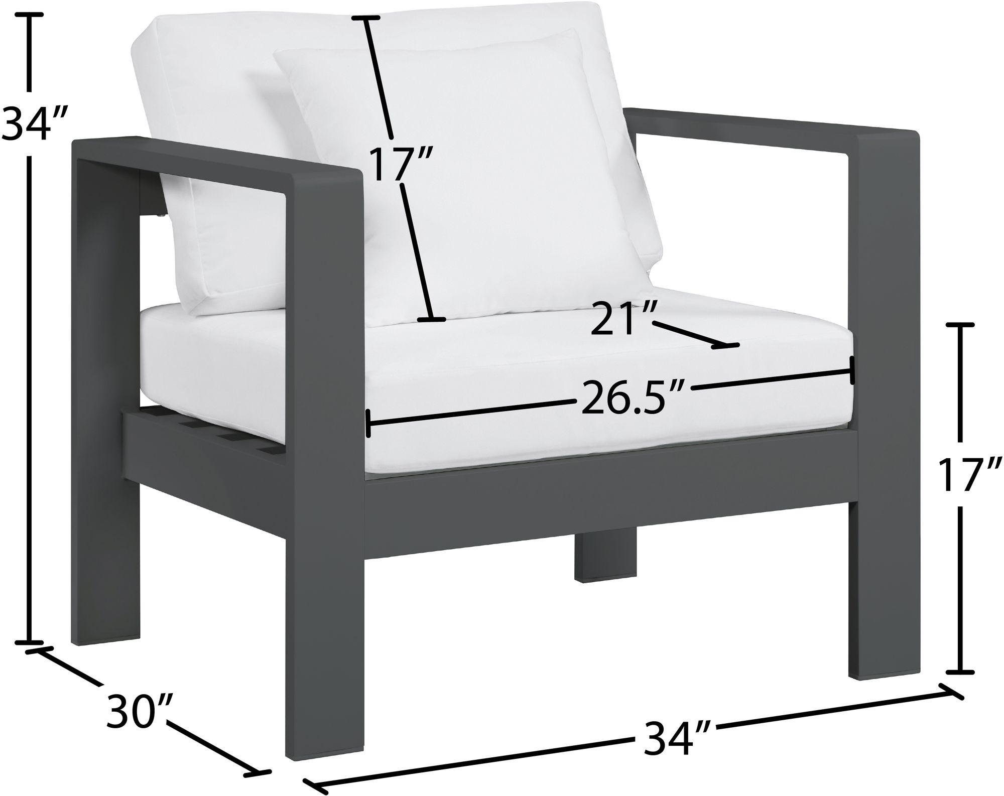Nizuc Outdoor Patio Waterproof Fabric Modular Arm Chair with Aluminum Frame