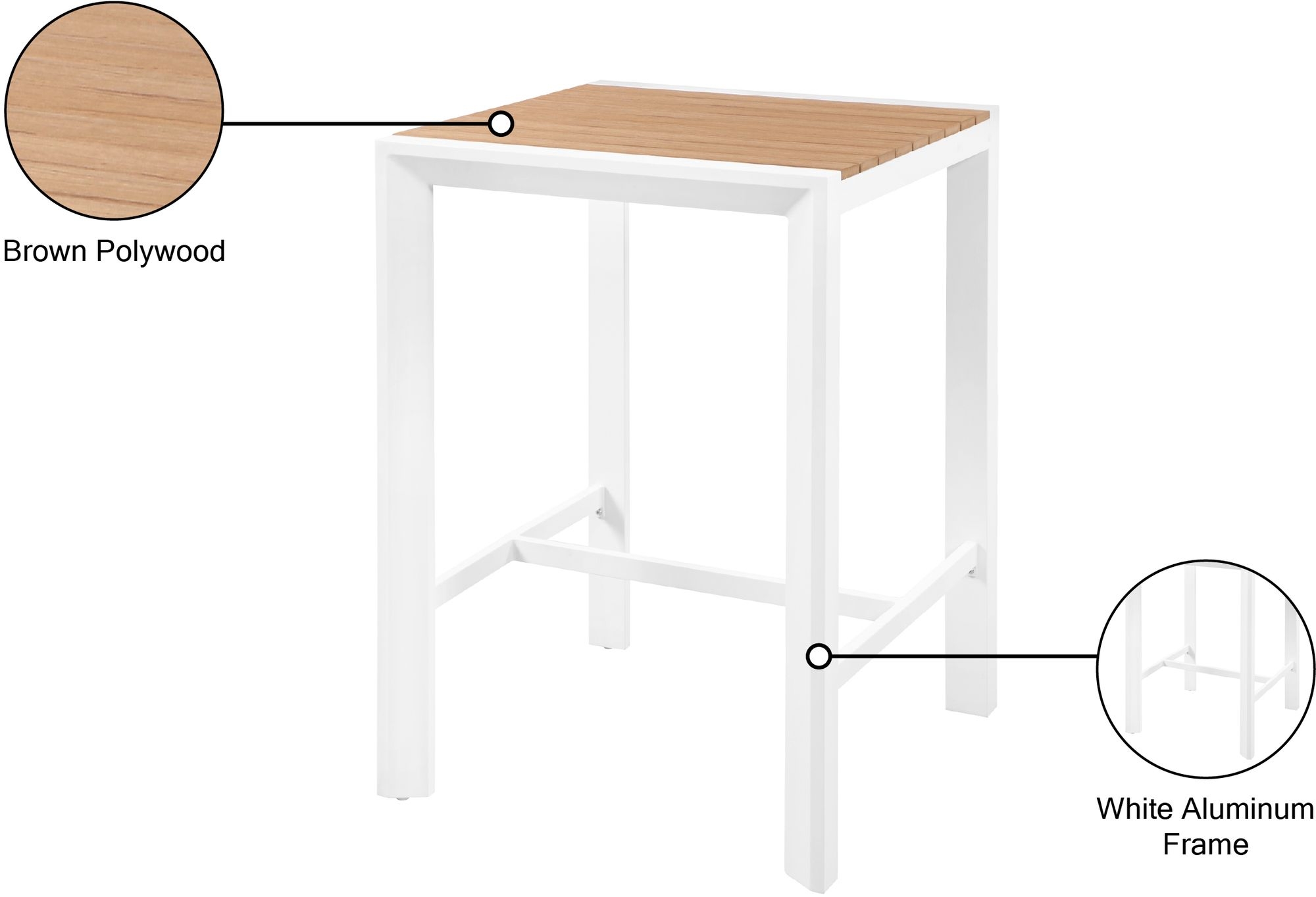 Nizuc 27.5" Outdoor Patio Square Aluminum Bar Table