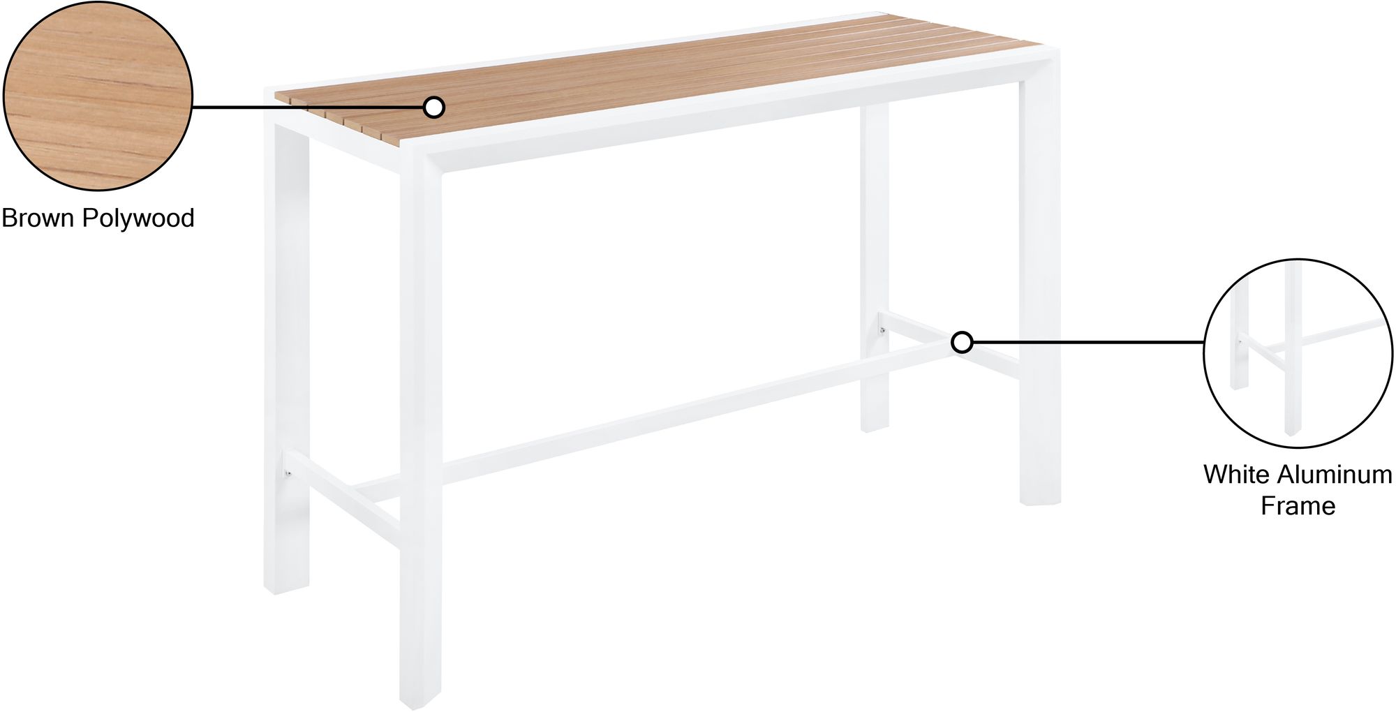 Nizuc 59.5" Outdoor Patio Rectangular Aluminum Bar Table