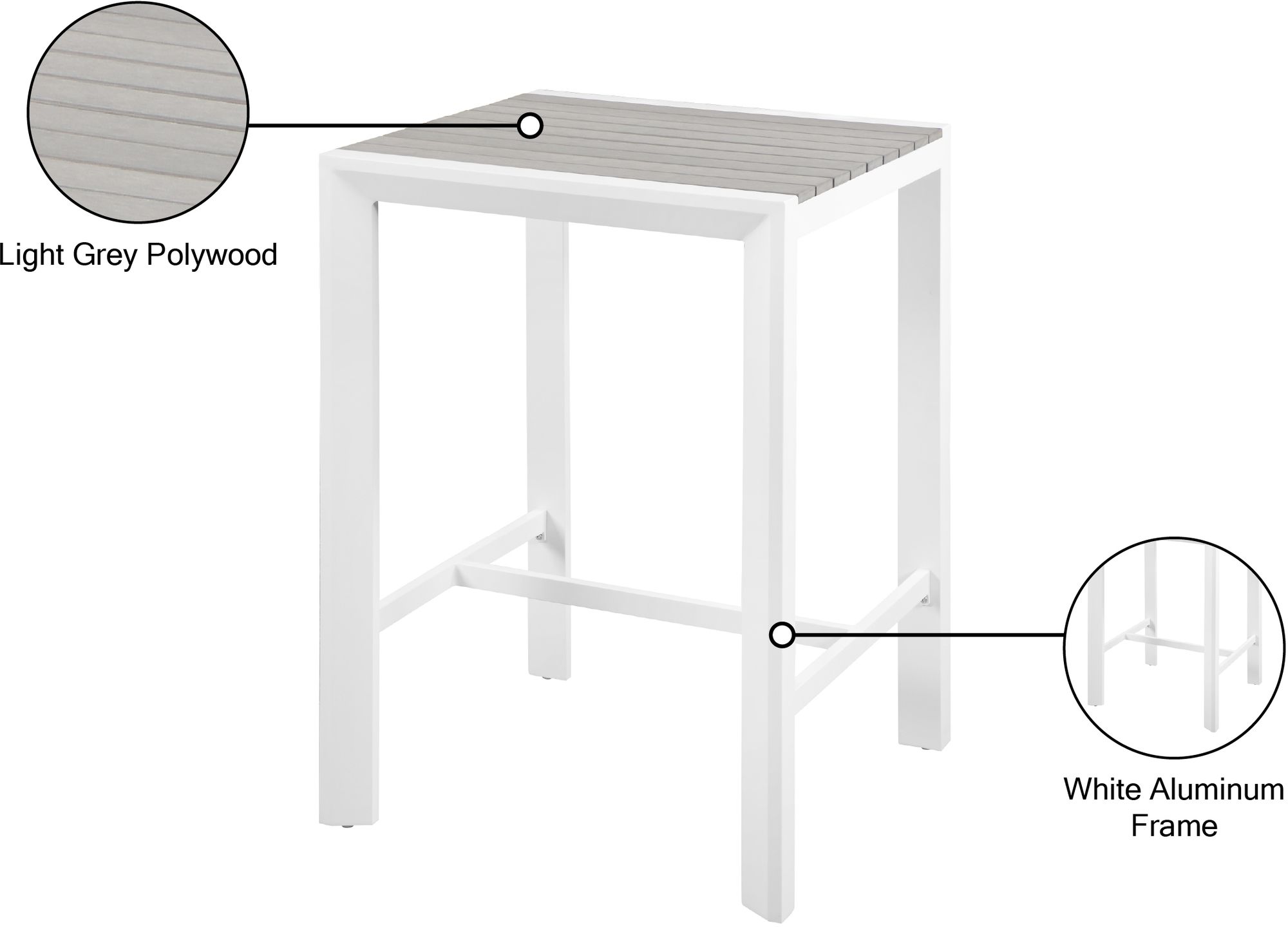Nizuc 27.5" Outdoor Patio Square Aluminum Bar Table