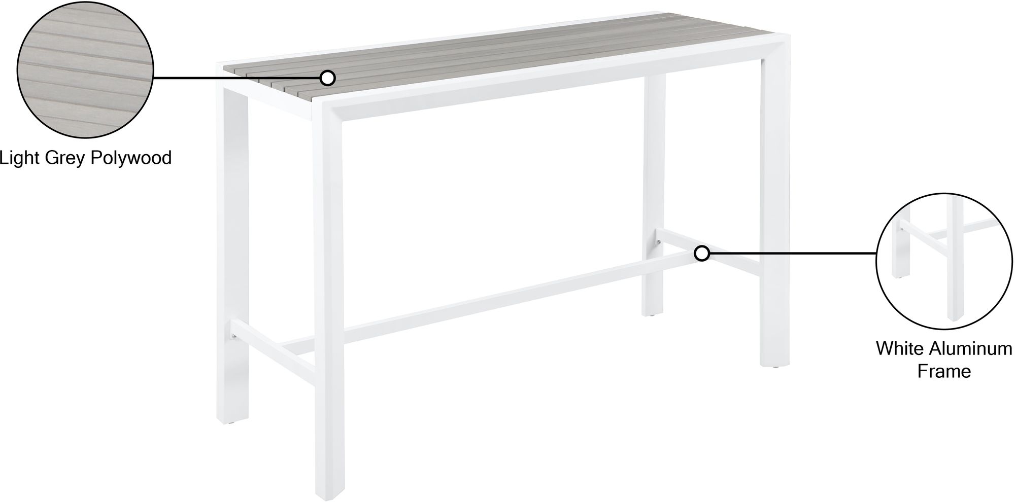 Nizuc 59.5" Outdoor Patio Rectangular Aluminum Bar Table